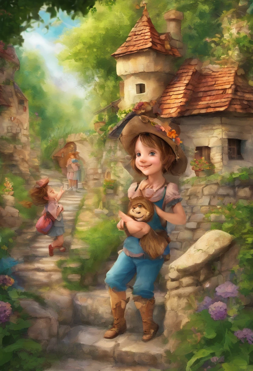 (best quality,highres,ultra-detailed:1.2),(realistic:1.37),(children:1.1),(smiling:1.1),(vibrant neighborhood),(outdoor scene),(sunny day),(playful atmosphere),(friendly interaction),(joy and happiness),(colorful clothes),(expressive faces),(lively environment),(active kids),(childhood memories),(village setting),(authentic scenery),(crumbling walls),(cobblestone streets),(lush greenery),(old buildings),(cute poses),(curiosity and exploration),(local community),(cheerful laughter),(safety and innocence),(freedom to play)