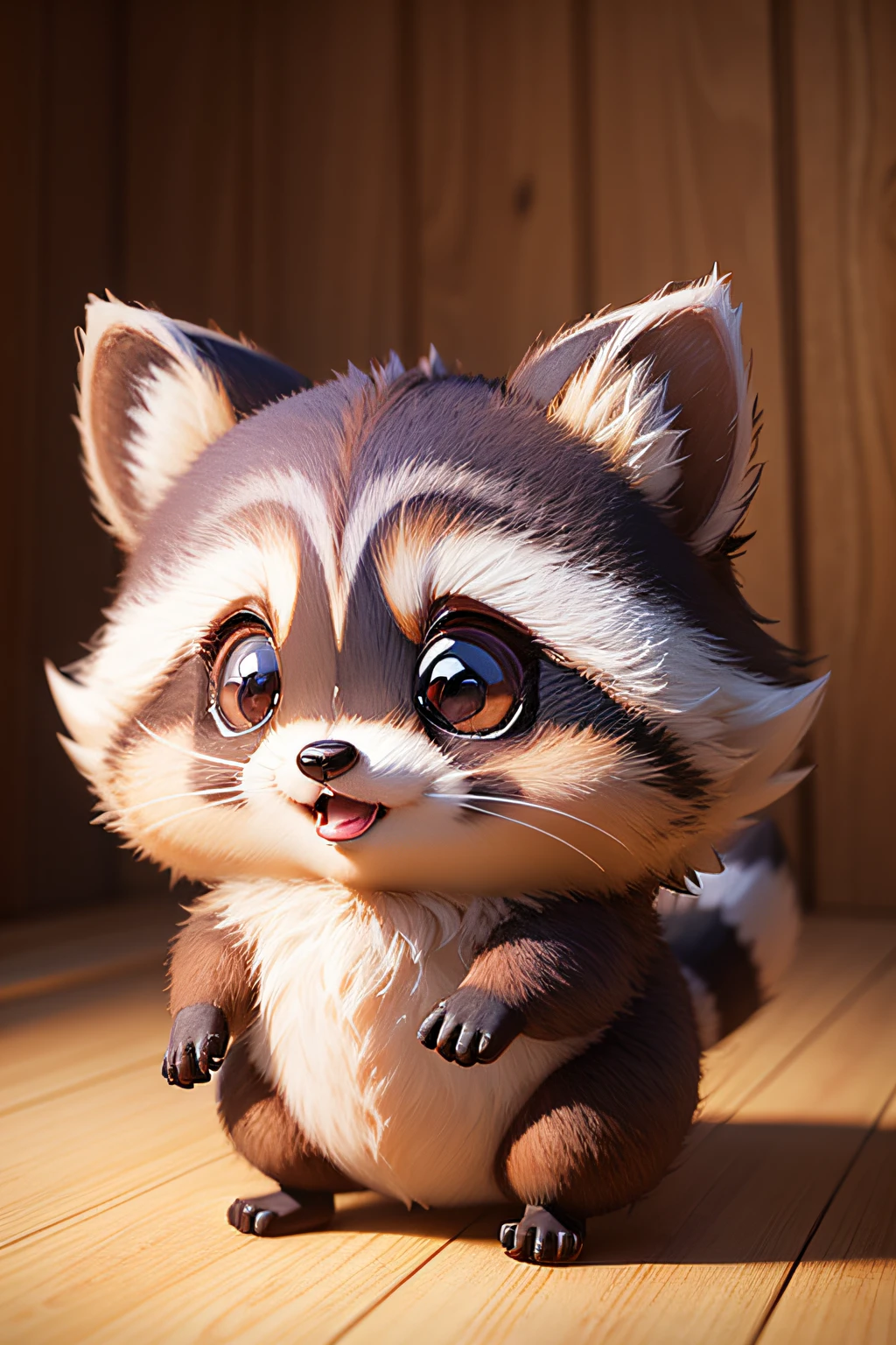 Cute raccoon dog、Cute little characters in front in bright 3D、Fluffy bristles、Big eyes、1 raccoon dog、Digital Art
front、