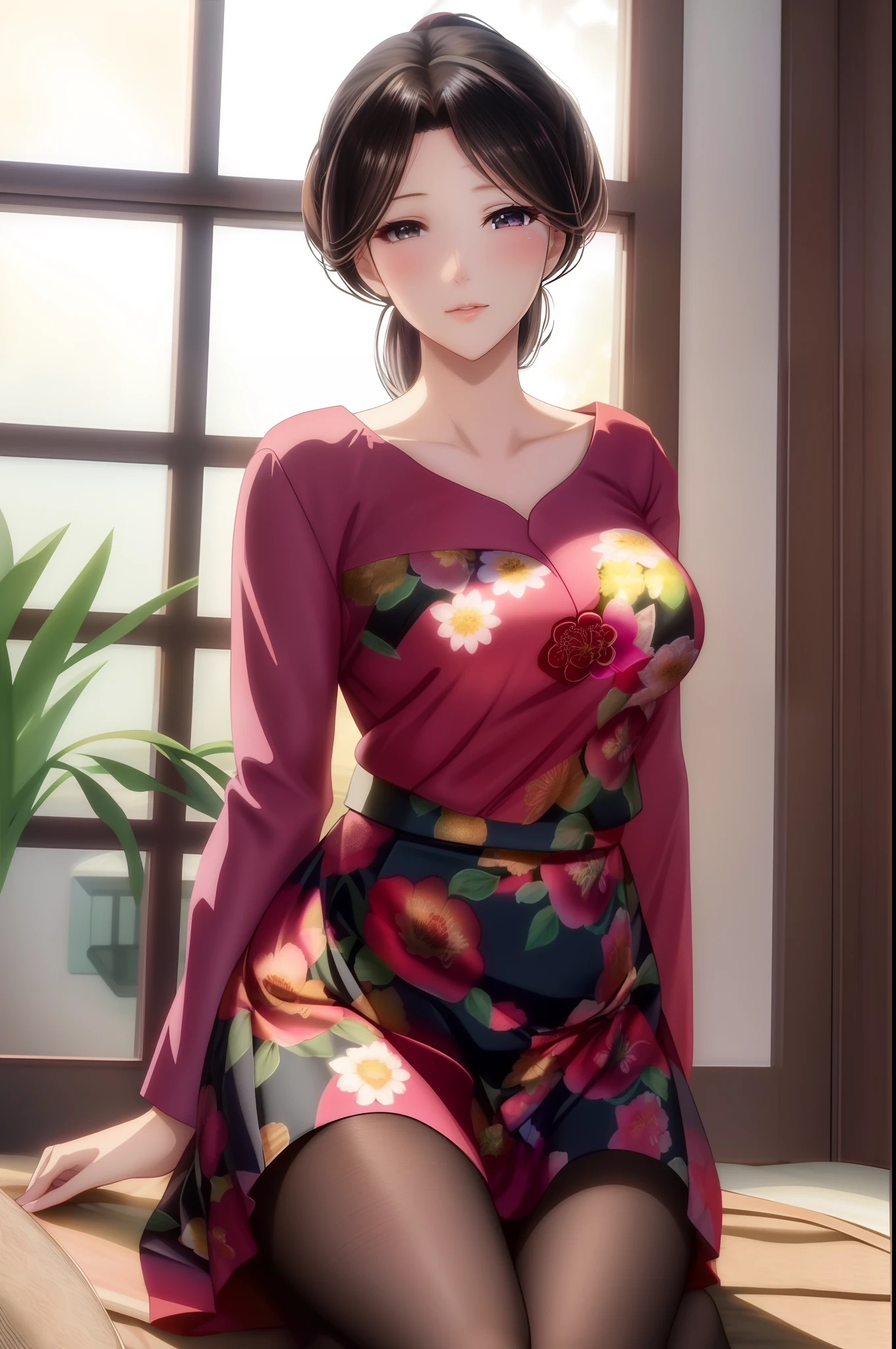 Anime girl in floral dress sitting on bed, beautiful and seductive anime woman, Beautiful anime woman, seductive anime girls, anime woman, cute anime waifu in a nice dress, attractive anime girls, [ 4 K digital art ]!!, Digital anime art, Digital anime illustration, Smooth anime CG art, Beautiful anime girl, Fully clothed. painting of sexy,Kitagawa Uyudo house style, anime visual of a young woman,Focus on the face Delicate and beautiful face High ponytail,城市,Outdoors,Stand up,long leges,Mature woman,Big breasts wife,Married Woman,Mature woman,office  lady,(Masterpiece), (Best quality), (Ultra detailed),(Disheveled hair),huge tit,Stiletto heels,Slender and tall,Exquisite details,The feet are delicate