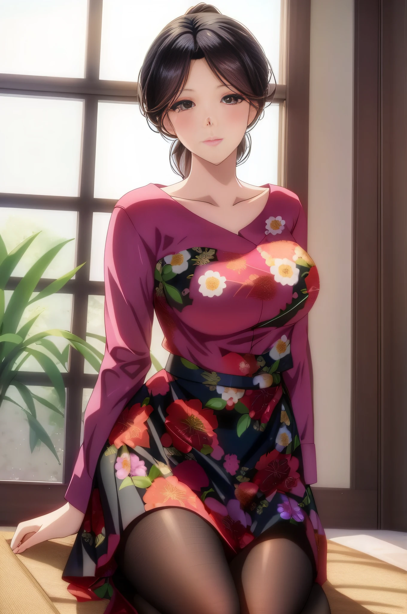 Anime girl in floral dress sitting on bed, beautiful and seductive anime woman, Beautiful anime woman, seductive anime girls, anime woman, cute anime waifu in a nice dress, attractive anime girls, [ 4 K digital art ]!!, Digital anime art, Digital anime illustration, Smooth anime CG art, Beautiful anime girl, Fully clothed. painting of sexy,Kitagawa Uyudo house style, anime visual of a young woman,Focus on the face Delicate and beautiful face High ponytail,城市,Outdoors,Stand up,long leges,Mature woman,Big breasts wife,Married Woman,Mature woman,office  lady,(Masterpiece), (Best quality), (Ultra detailed),(Disheveled hair),huge tit,Stiletto heels,Slender and tall,Exquisite details,The feet are delicate