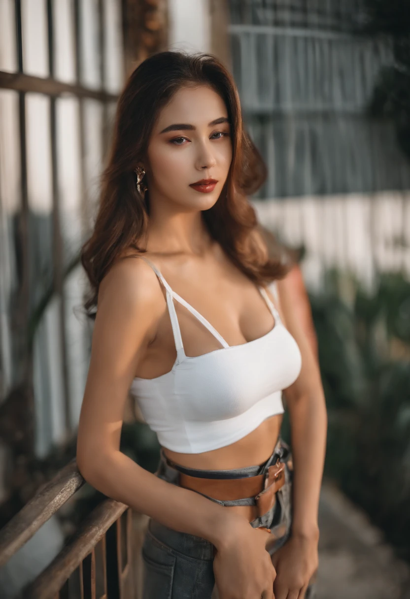 Girl posing for photo in white bra and super short JK skirt,full bodyesbian,With a cropped T-shirt、brassier,Slim body,Oversized bust,Slim girl model,20-year-old female model