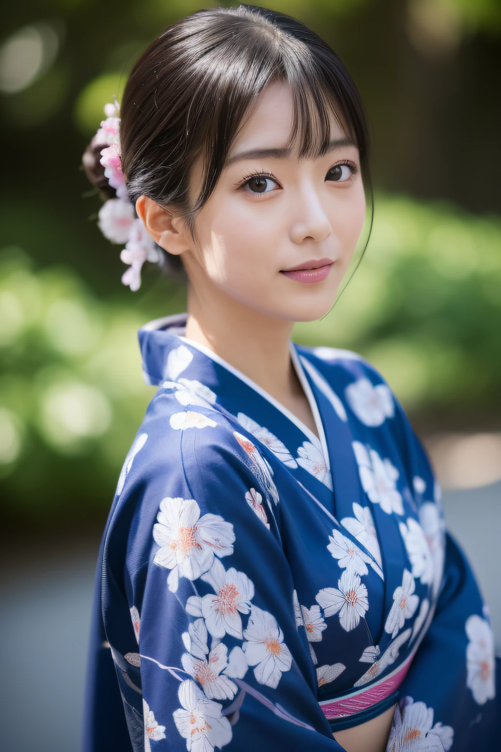 (in 8K、Raw photography、top-quality、masterpiece:1.2)、30-years old、(japanes)、1人の女性、A detailed face、A detailed eye、Detailed mouth、Wearing Yukata、omatsuri