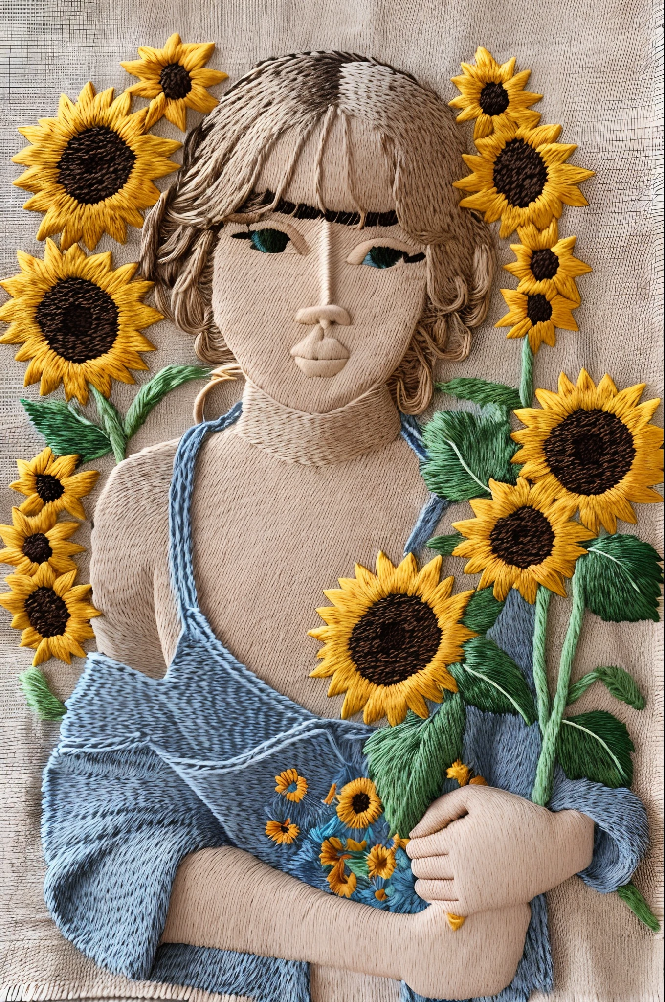 embroidered sunflowers on a towel --auto --s2