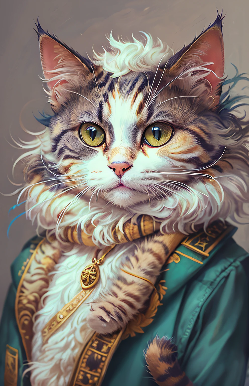 ((Cat in clothes)),，Full Shot，fluffy hair, Anthropomorphic representation, Rich colors, exquisitedetails, masutepiece, Realistic，artsation, nffsw, Realistic, Illusion Engine , Real light and shadow, Beautiful rich colors, Amazing details, High quality，A pair of ears