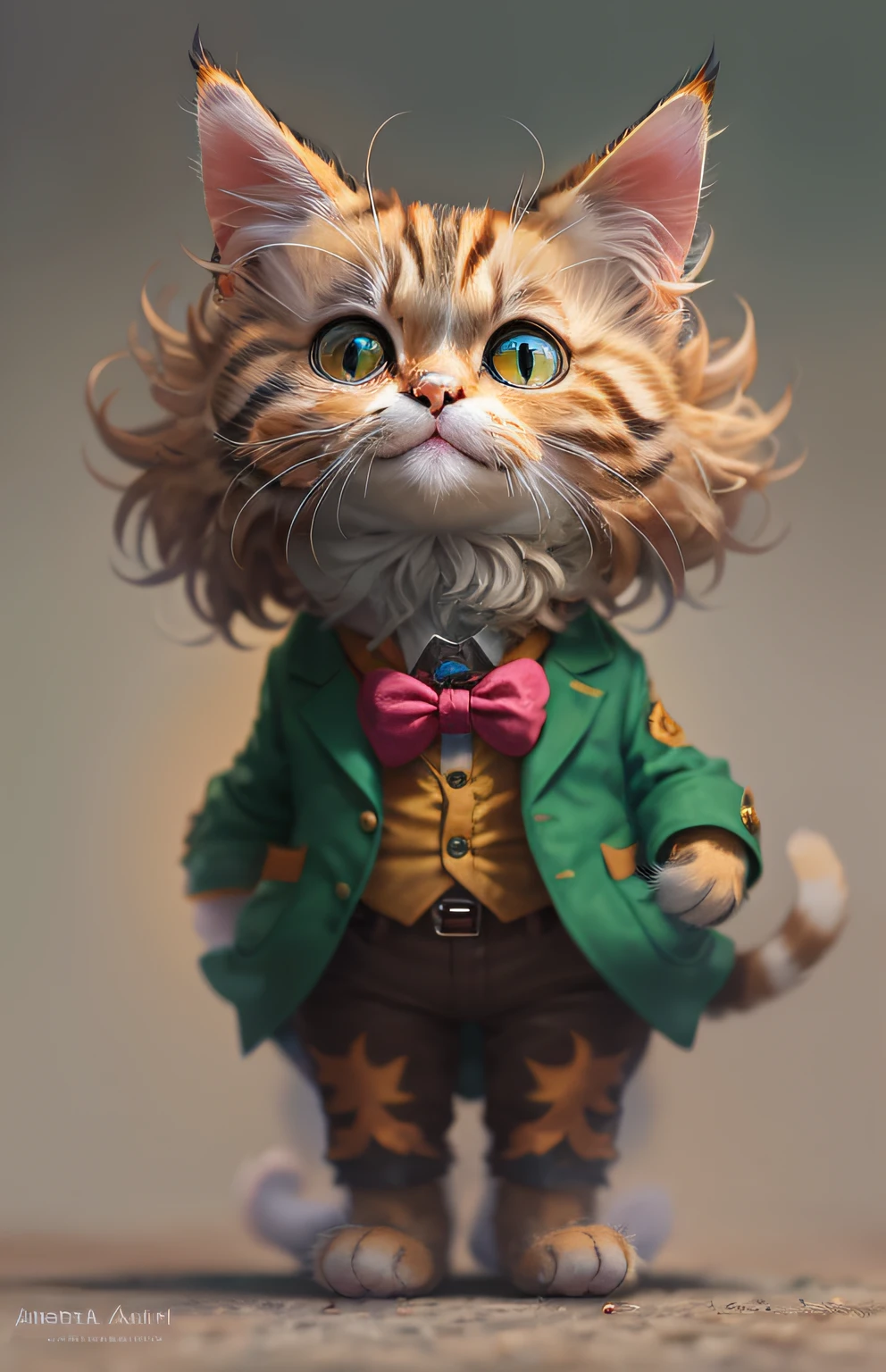 ((Cat in clothes)),,Full Shot,fluffy hair, Anthropomorphic representation, Rich colors, exquisitedetails, masutepiece, Realistic,artsation, nffsw, Realistic, Illusion Engine , Real light and shadow, Beautiful rich colors, Amazing details, High quality,A pair of ears