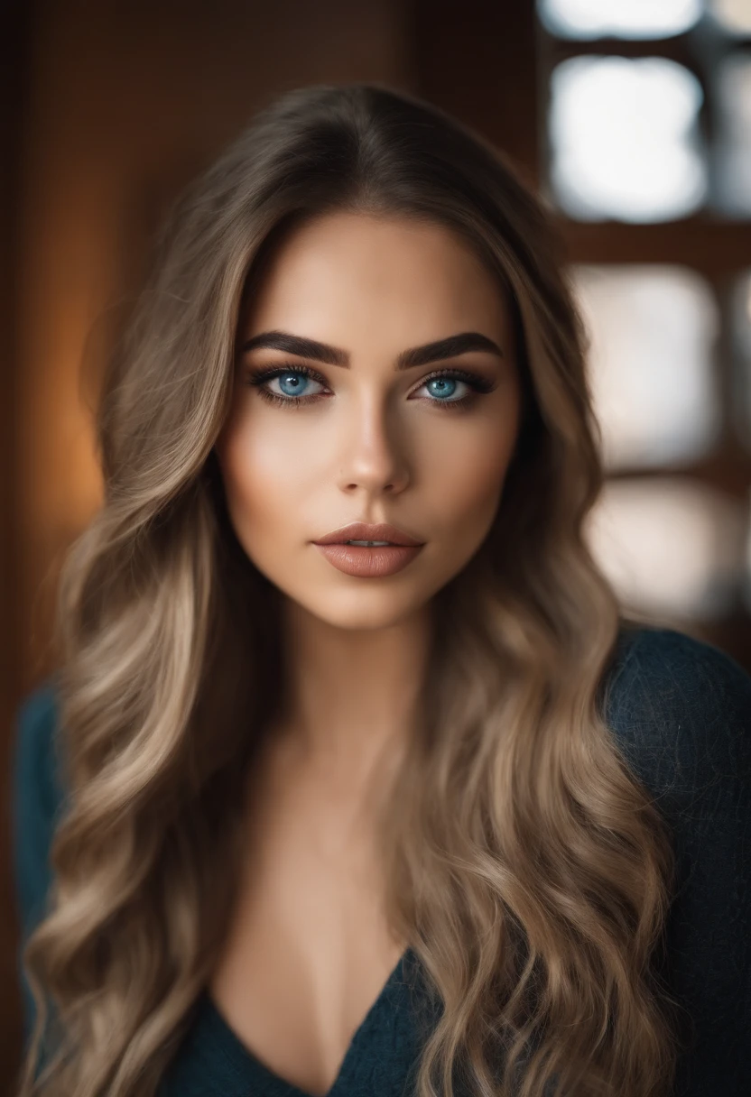 Arafed Mujer totalmente , Chica sexy con ojos azules, ultra realista, meticulosamente detallado, Retrato Sophie Mudd, cabello rubio y ojos grandes, selfie de una mujer joven, Ojos del cine, Violeta Myers, sin maquillaje, Maquillaje natural, staring directly into camera, cara con artgram, maquillaje sutil, Impresionante foto de cuerpo completo arrodillado en la cama, En el dormitorio, Medium to large size bust