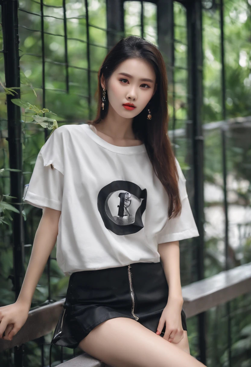 Girl wearing wet t-shirt and mini short JK skirt，full bodyesbian，Slim figure，Oversized bust，slender girl，18 years old girls，ChineseGirl，The T-shirt was torn