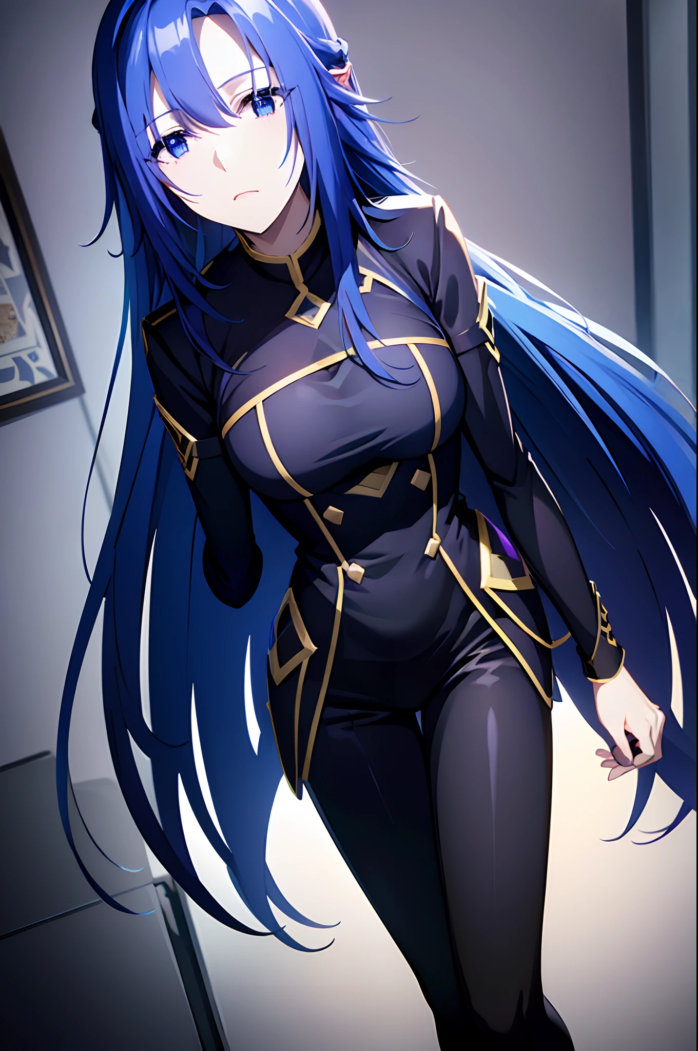 Blue hair,Dark Blue Eyes,fullbody,disgust,dissapointment