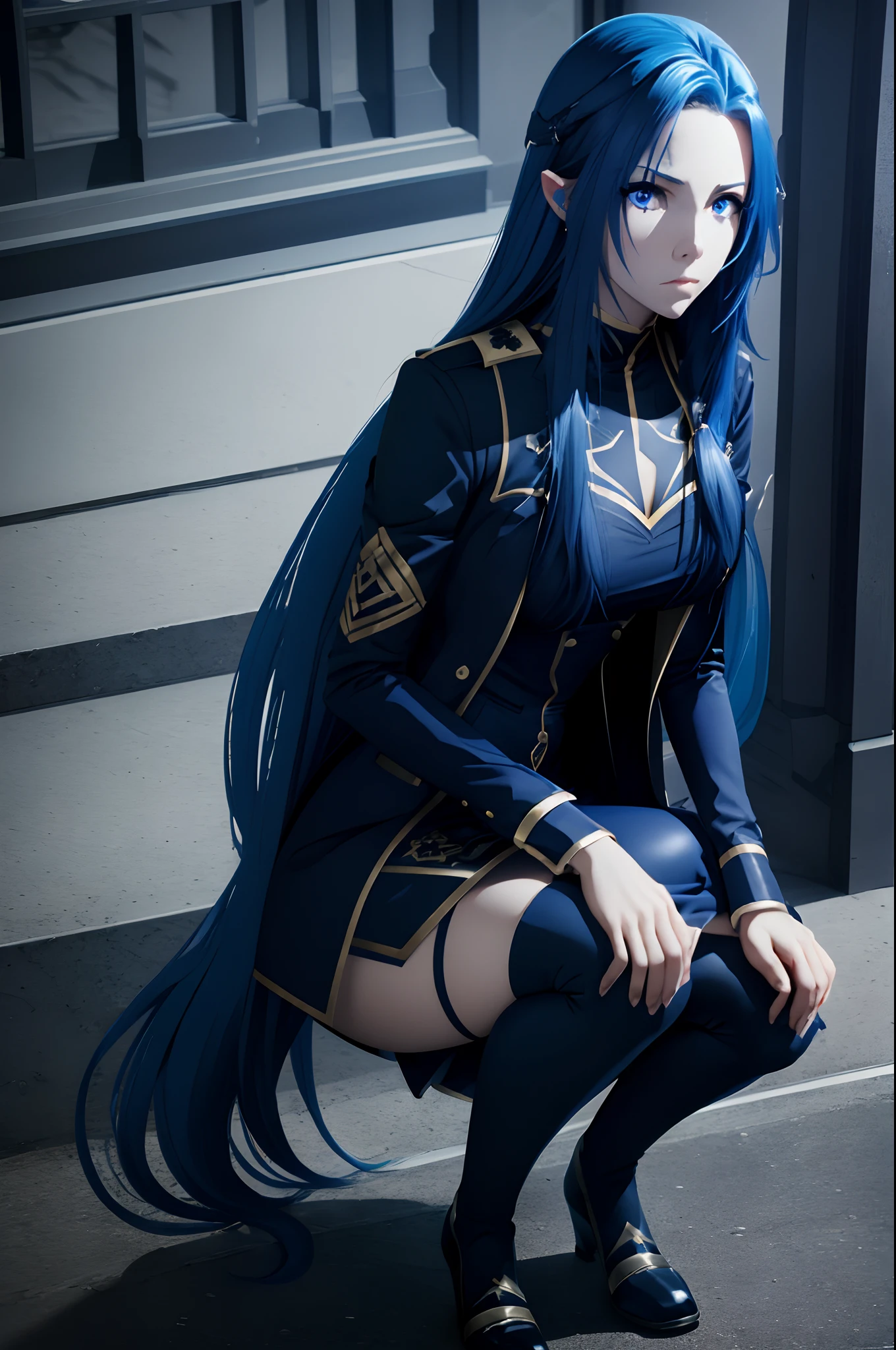 Blue hair,Dark Blue Eyes,fullbody,disgust,dissapointment