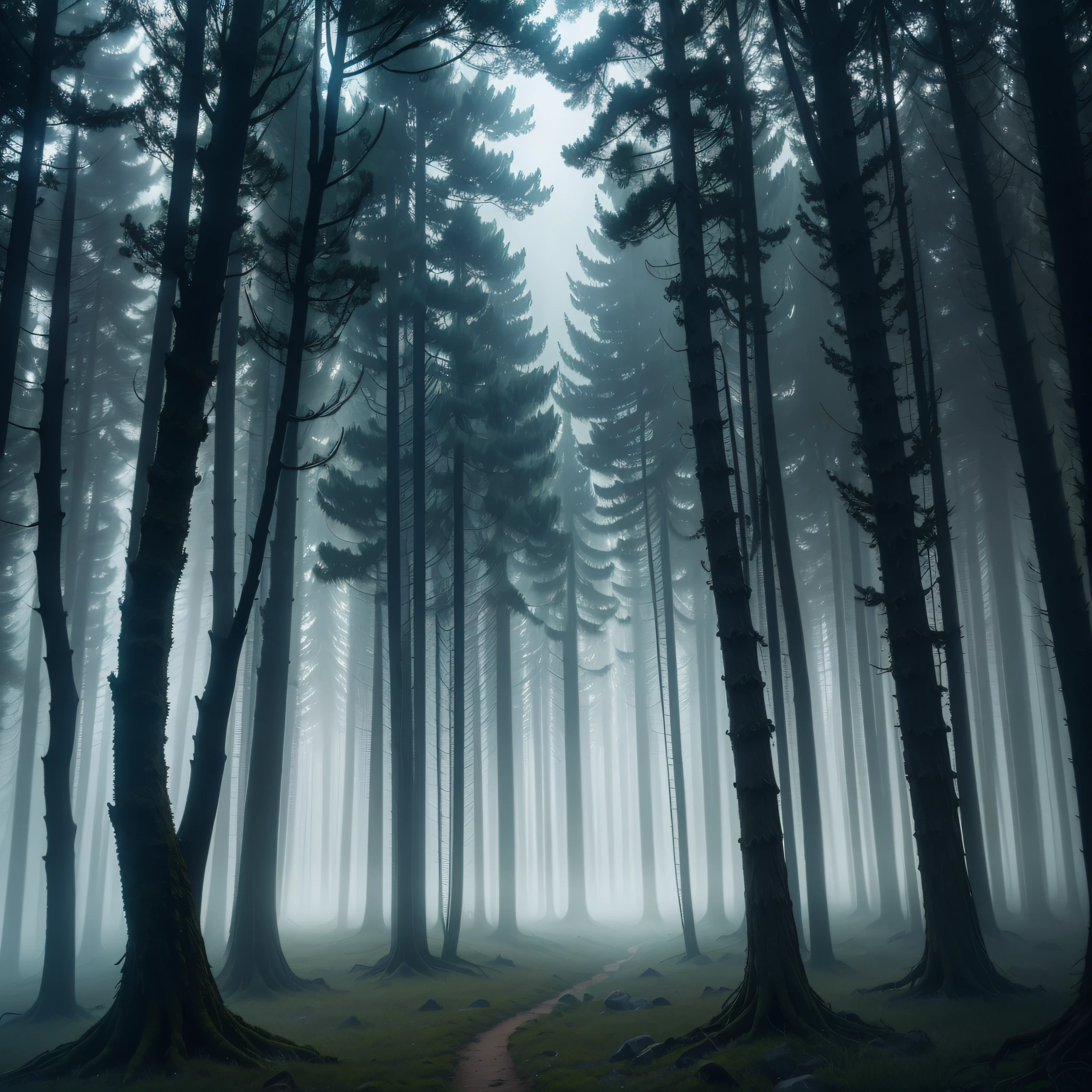 Mystical Foggy Forest:
A forest shrouded in mystical fog, creating an enchanting atmosphere.