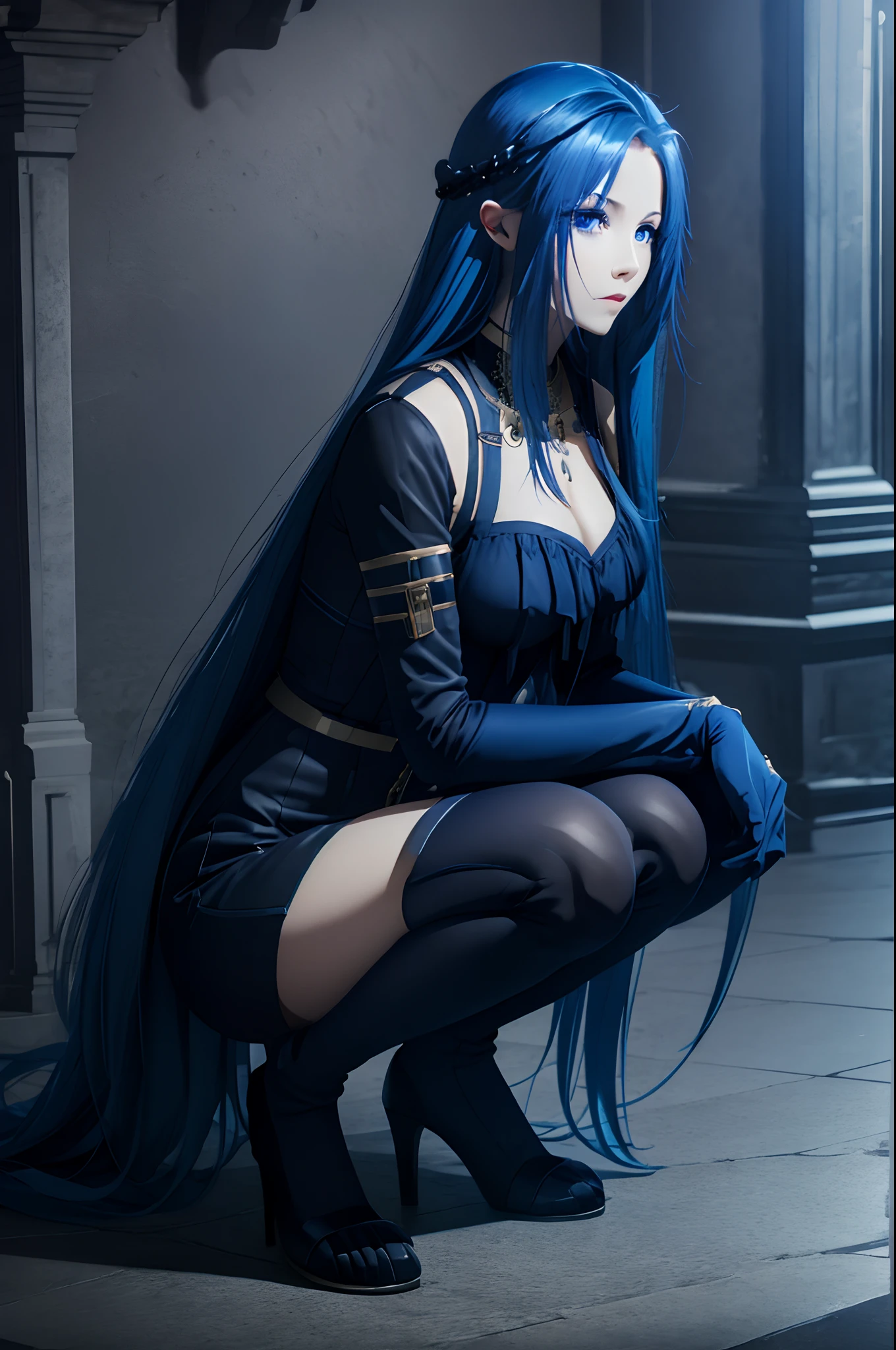 Blue hair,Dark Blue Eyes,fullbody