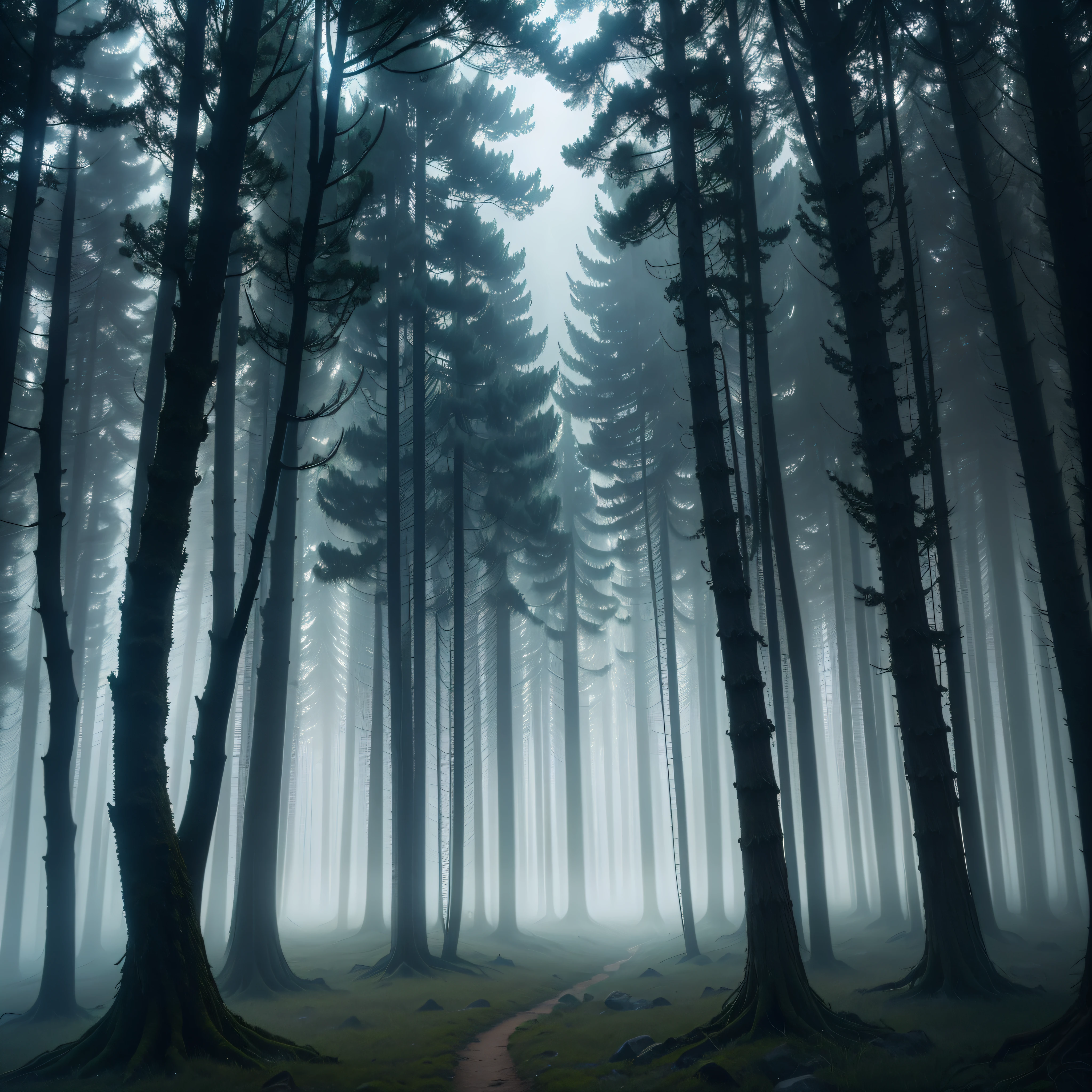 Mystical Foggy Forest:
A forest shrouded in mystical fog, creating an enchanting atmosphere.