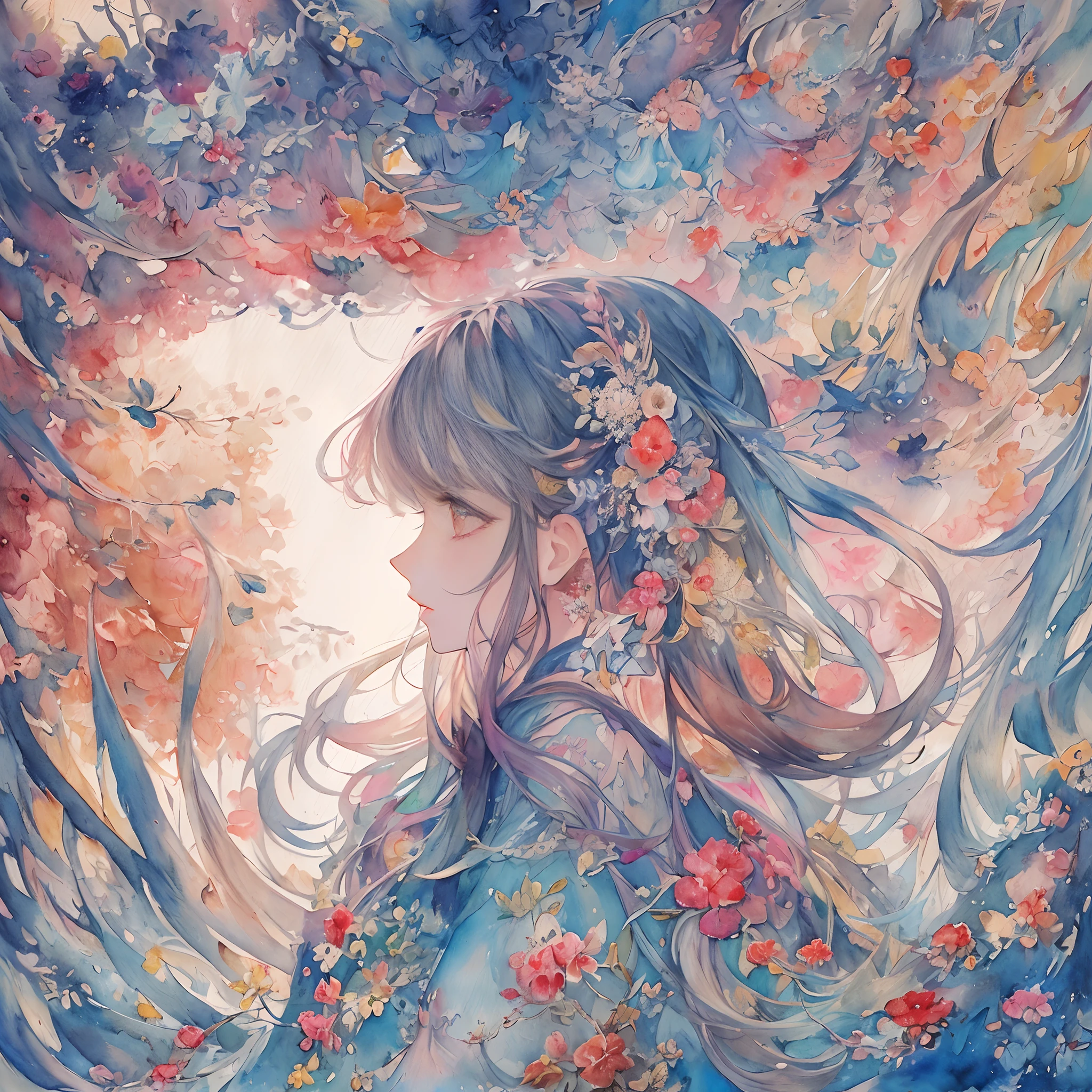 (masterpiece, top quality, best quality, official art, beautiful and aesthetic:1.2), (1girl:1.3), extreme detailed,colorful,highest detailed,(watercolour painting:1.3), optical mixing, playful patterns, lively texture, rich colors, unique visual effect