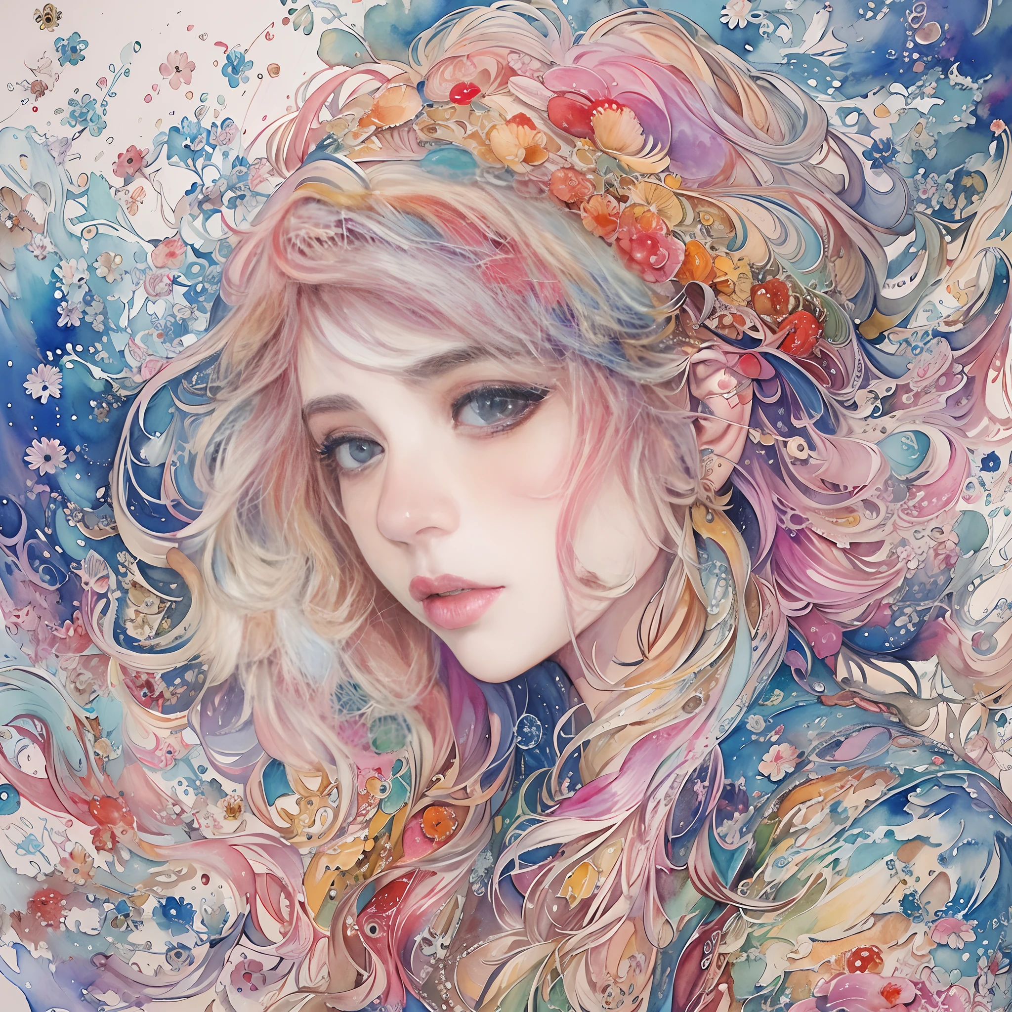 (masterpiece, top quality, best quality, official art, beautiful and aesthetic:1.2), (1girl:1.3), extreme detailed,colorful,highest detailed,(watercolour painting:1.3), optical mixing, playful patterns, lively texture, rich colors, unique visual effect