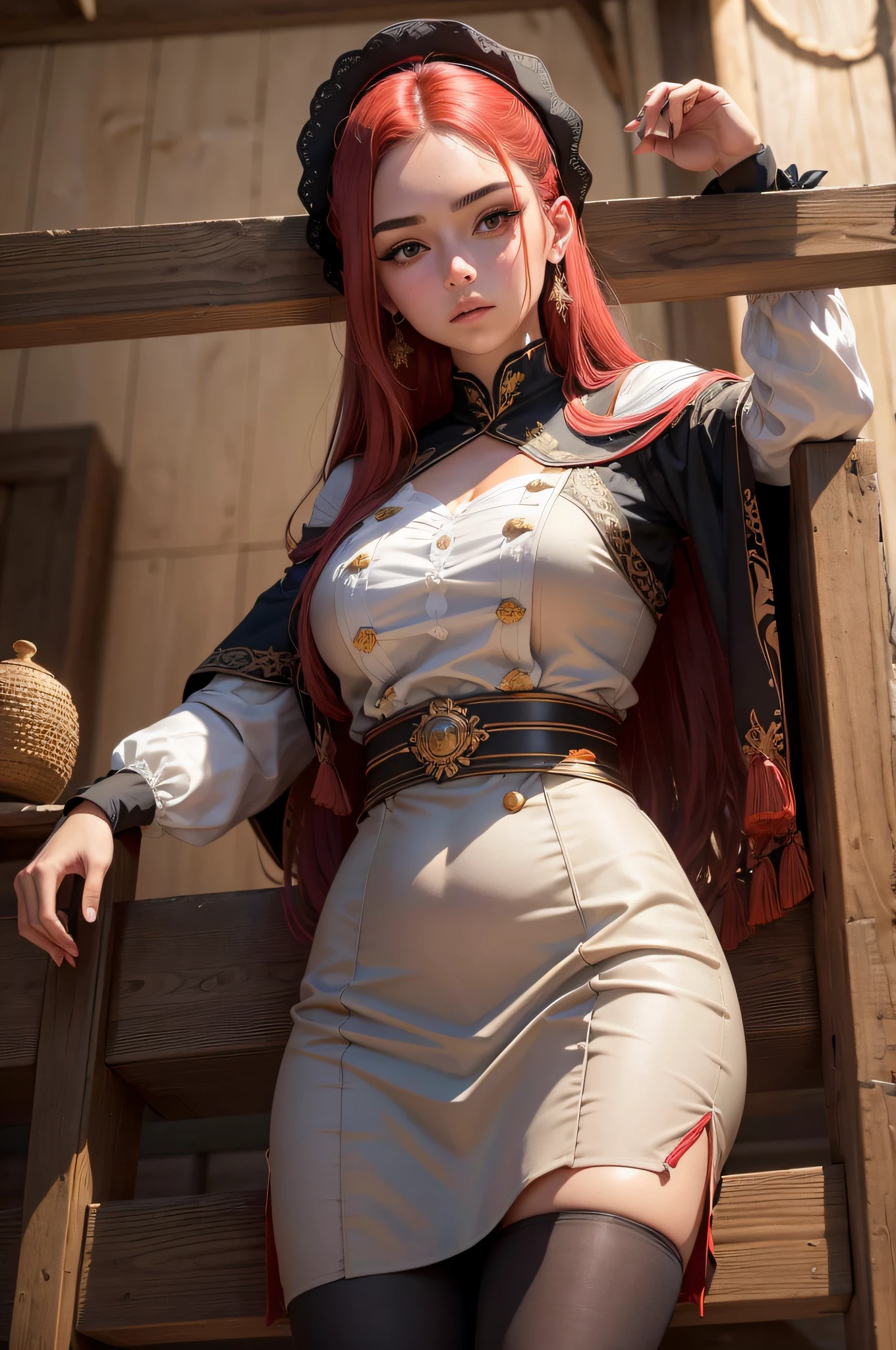 ((Obra maestra, La mejor calidad)), Ultra detallado, Arte Oficial, Unidad 8K Fondo de pantalla, Traje oficial, Joven guapo, solamente, Cara perfecta, piel brillante, Pupilas brillantes, CollectHair dyed red, tag, El fondo es Fire Red Maple Forest, Hoja de arce, ribera, Puente de madera, aesthetic, (superior_cuerpo)