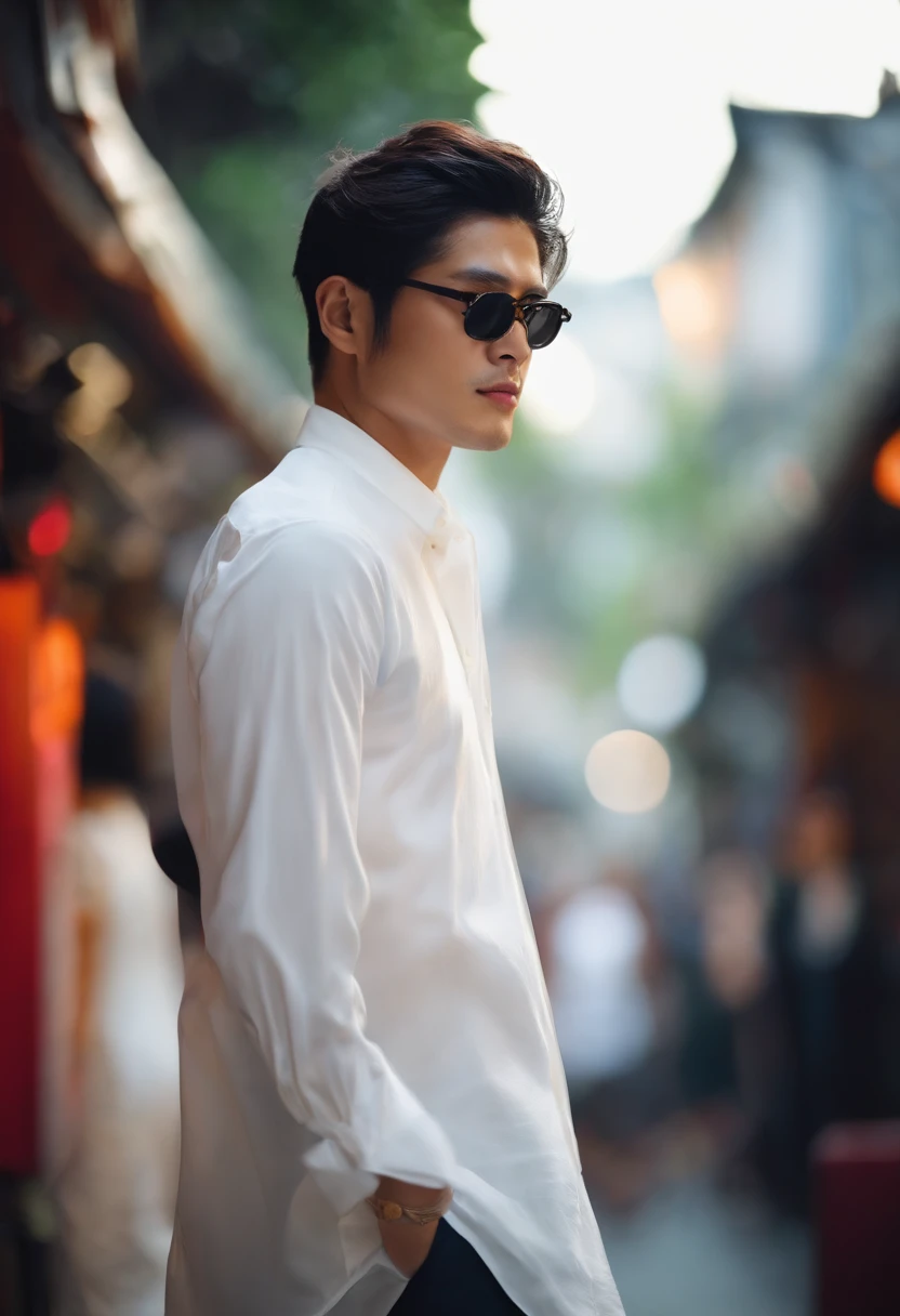 japanes、年轻、White shirt、eyes hidding