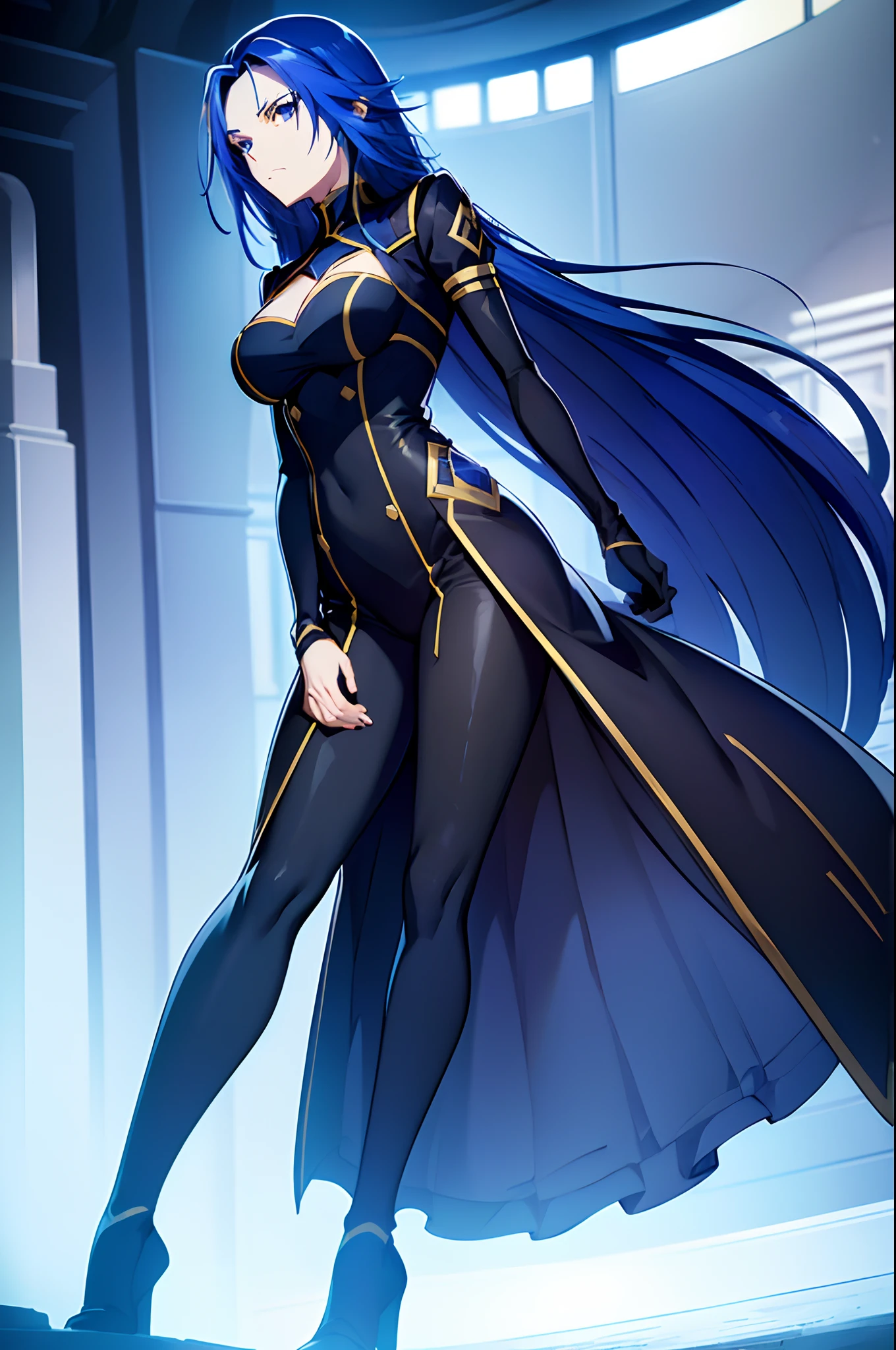 Blue hair,Dark Blue,full body, ((looking disgusted)) very angry disappointed