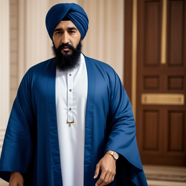homem estilo profeta da biblia tubante e tunica e barba preta, Binladen, with turban blue arabic clothing and arabic robe