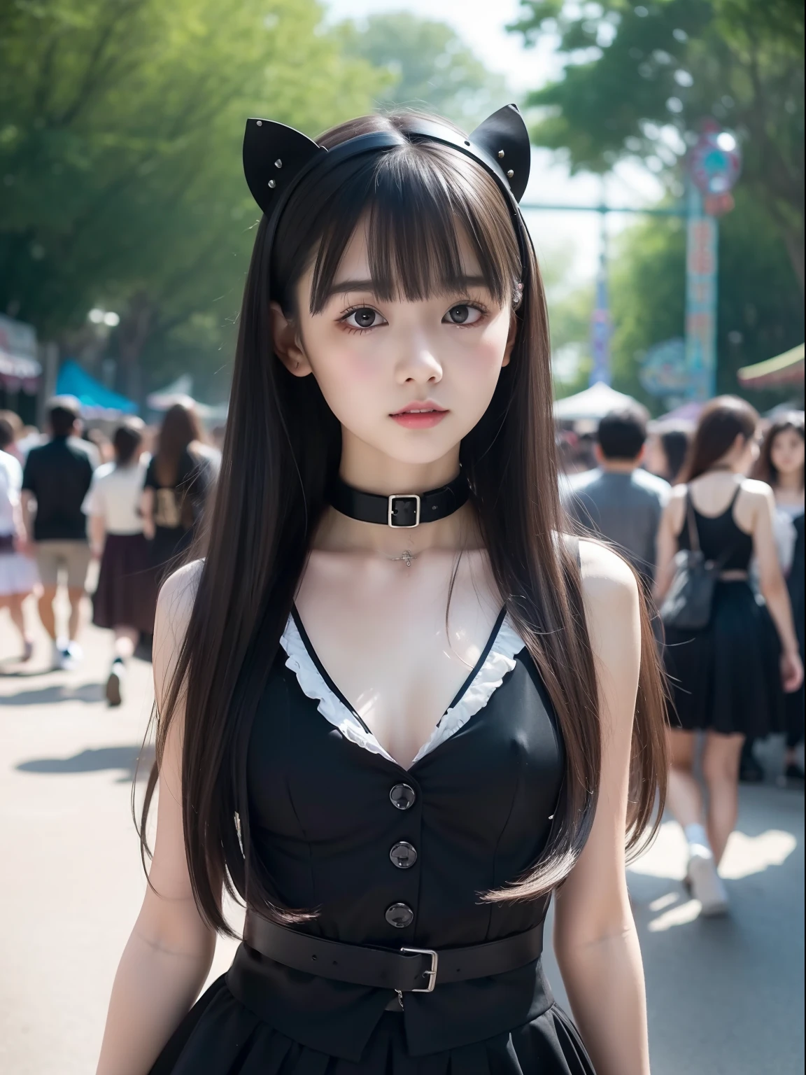 年轻,a miniskirt,Gothic ta Clothing,teenrl,Delicate body,petite body,Delicate body,small tits,tiny chest,A dark-haired,Very Longhair,An amusement park