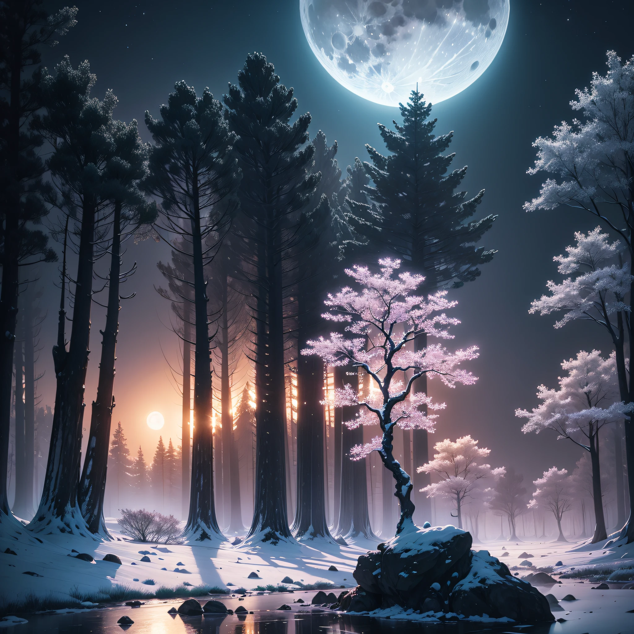 Ethereal Moonlit Landscape:
A landscape bathed in the soft light of a full moon.