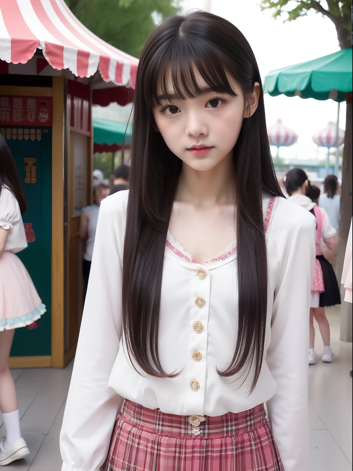 Araffe girl with long hair wearing a white shirt and pink skirt - SeaArt AI