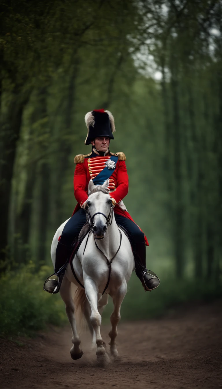Napoleon Bonaparte, on horseback, screaming victorious, real life photo, perfect quality, 8k