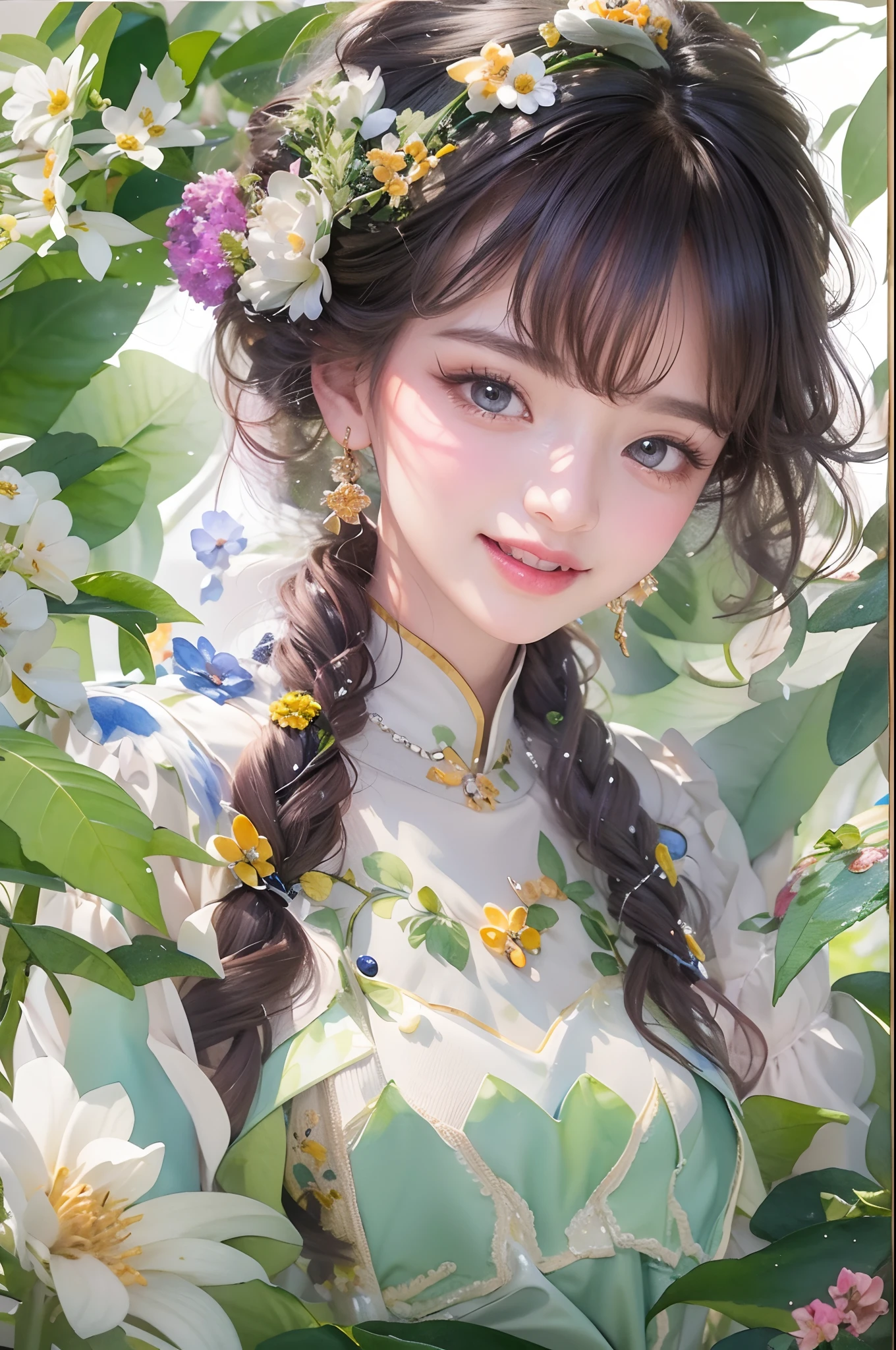 stechu,(white background:1.4), ((tachi-e)), original,(illustration:1.1),(best quality),(masterpiece:1.1),(extremely detailed CG unity 8k wallpaper:1.1), (colorful:0.9),(panorama shot:1.4),(solo:1.2), (ink splashing),(color splashing),((watercolor)), clear sharp focus,{ 1girl standing },((korean style )),flower background,outdoors,rocks, looking at viewer, make happy expressions,soft smile,pure,beautyfull detailed face and eyes,beautyfull intricacy clothing decorative pattern details, black hair,black eyes,colorwater