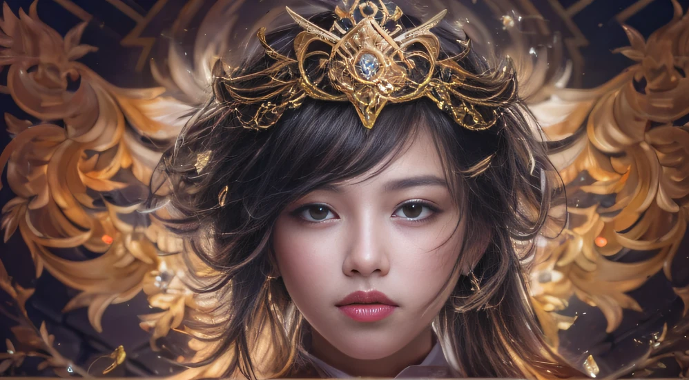 Water Goddess 32K,复杂,ellegance,highly detailed,A majestic,Digital photography,Autumn cowboy shot,surrealism painting,Broken rubies,Beating magic,Entwined water magic,(tmasterpiece,Cinematic light,Fine beautiful eyes:1.2),hdr,Void 5 Energy Storm,(China 1 girl,Black eyes:1.5),Rouge skin,Glowing skin,(sitting on the stone:1.5),delicated face,Black color hair,Wear palatial gold armor,cropped shoulders,,short skirt,Beautiful gold armor,Rained,big breasts beautiful,looking at viewert,Face away from the camera,tmasterpiece,Side whole body,Side portrait close-up