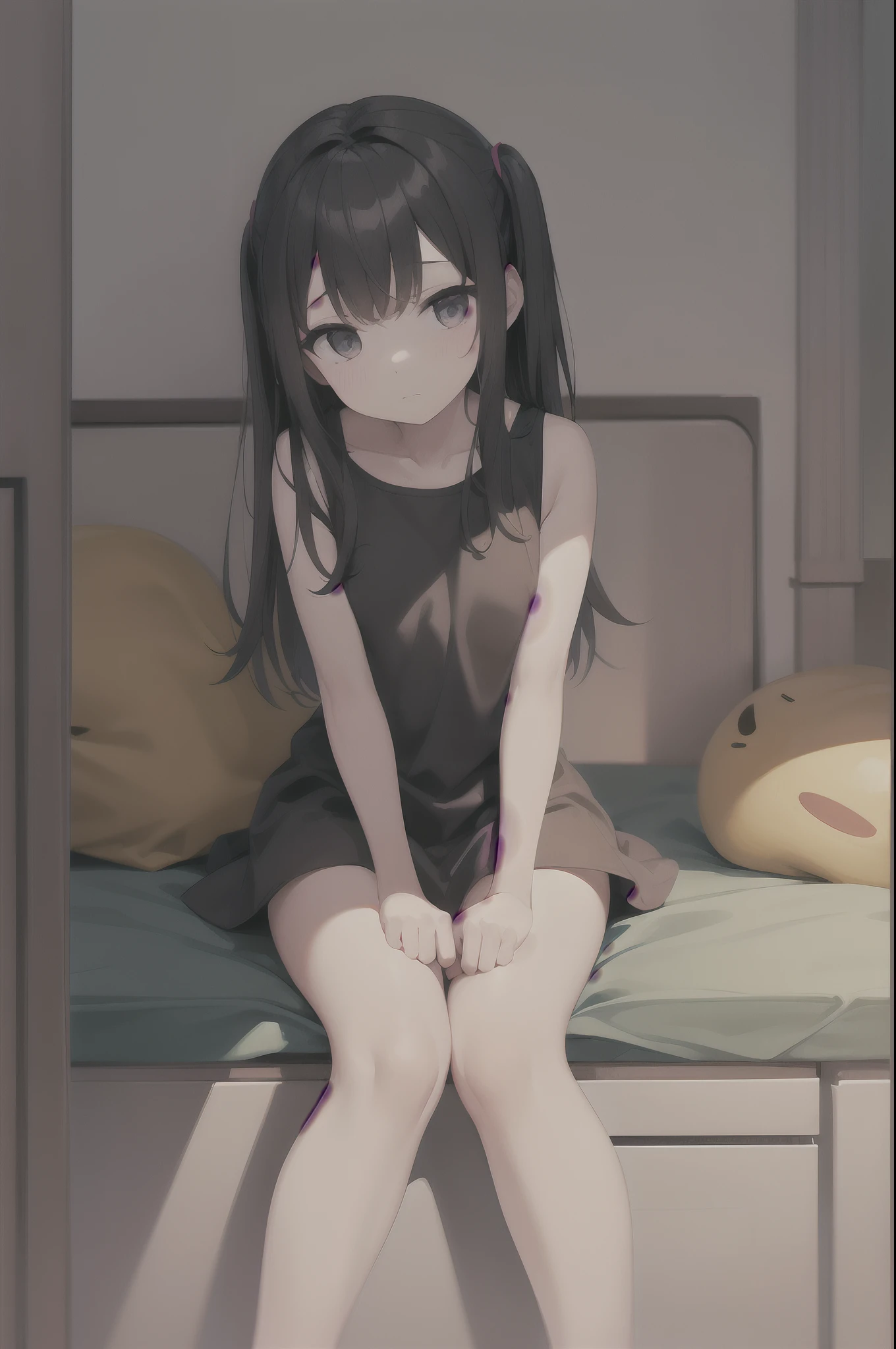 An unemployed young girl who dropped out of who has been withdrawn to her room for many years、Thick and soft puni puni thighs、Living on a bed with severe bedridden