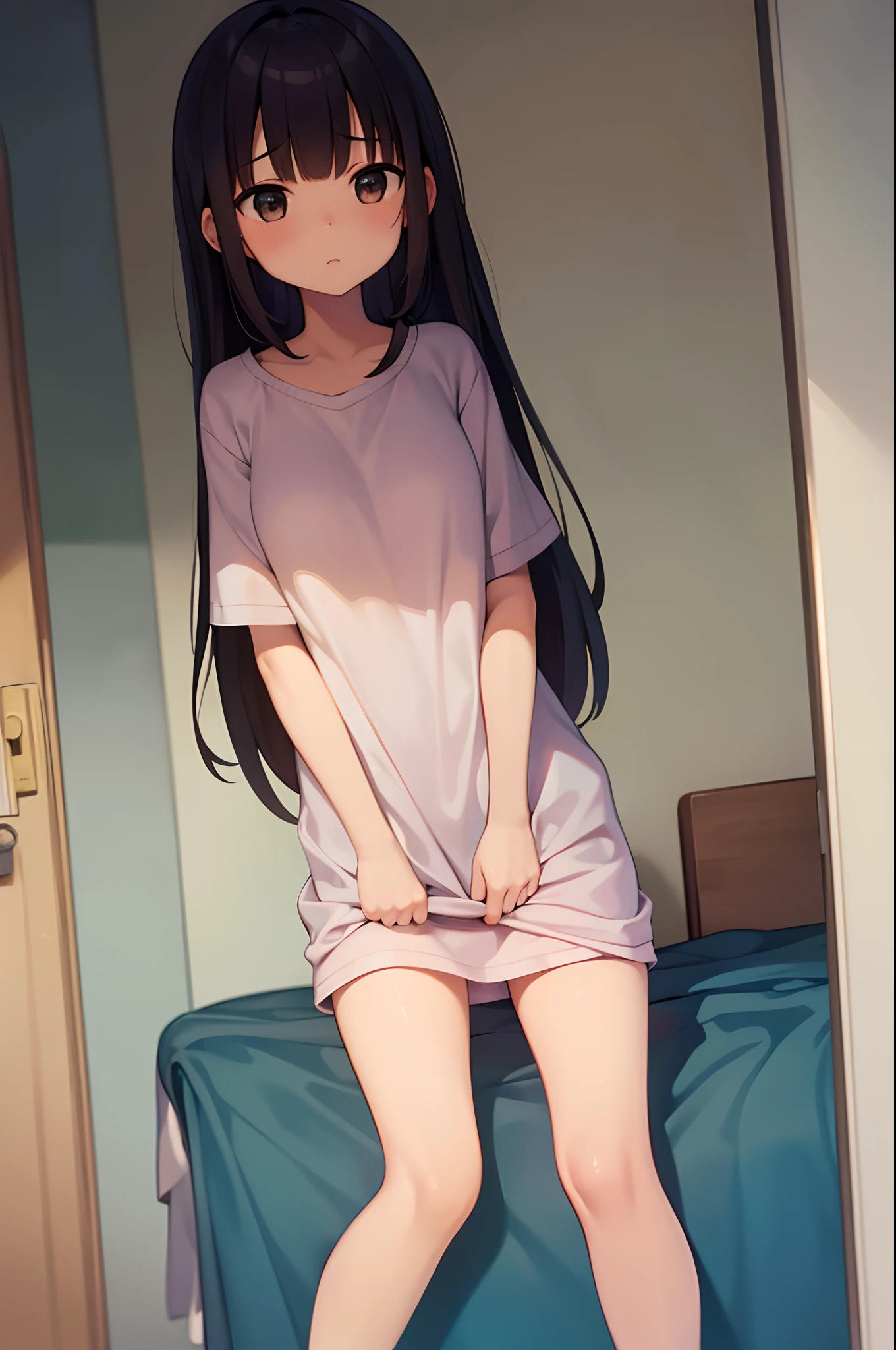 An unemployed young girl who dropped out of who has been withdrawn to her room for many years、Thick and soft puni puni thighs、Living on a bed with severe bedridden