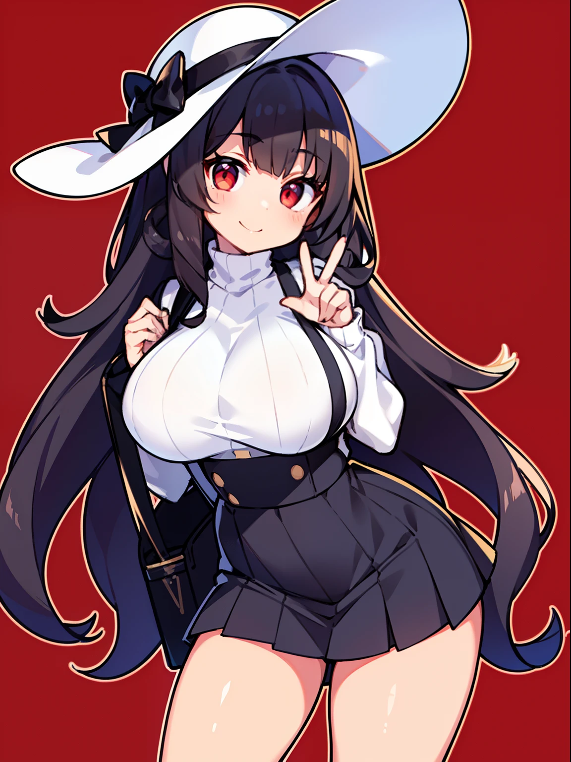 (masutepiece, Best Quality:1.2),Illustration,8K,hard disk,1girl in,Solo,Cowboy Shot,white_Hats,Black_thighs thighs thighs thighs,Black_gloves,long_hair,Large_breasts,hat,Smile,gloves,furr_trim,long_sleeves,blush,cleavage,coat,fur-trimmed_coat,Purple_Eyes,white_coat,tusk,Bangs,One_Side_ass hole up,Star_\(symbol\),Black_hair,wide_sleeves,Black_Bow,Bow,white_Dress,hair_Bow,Dress,Jacket,