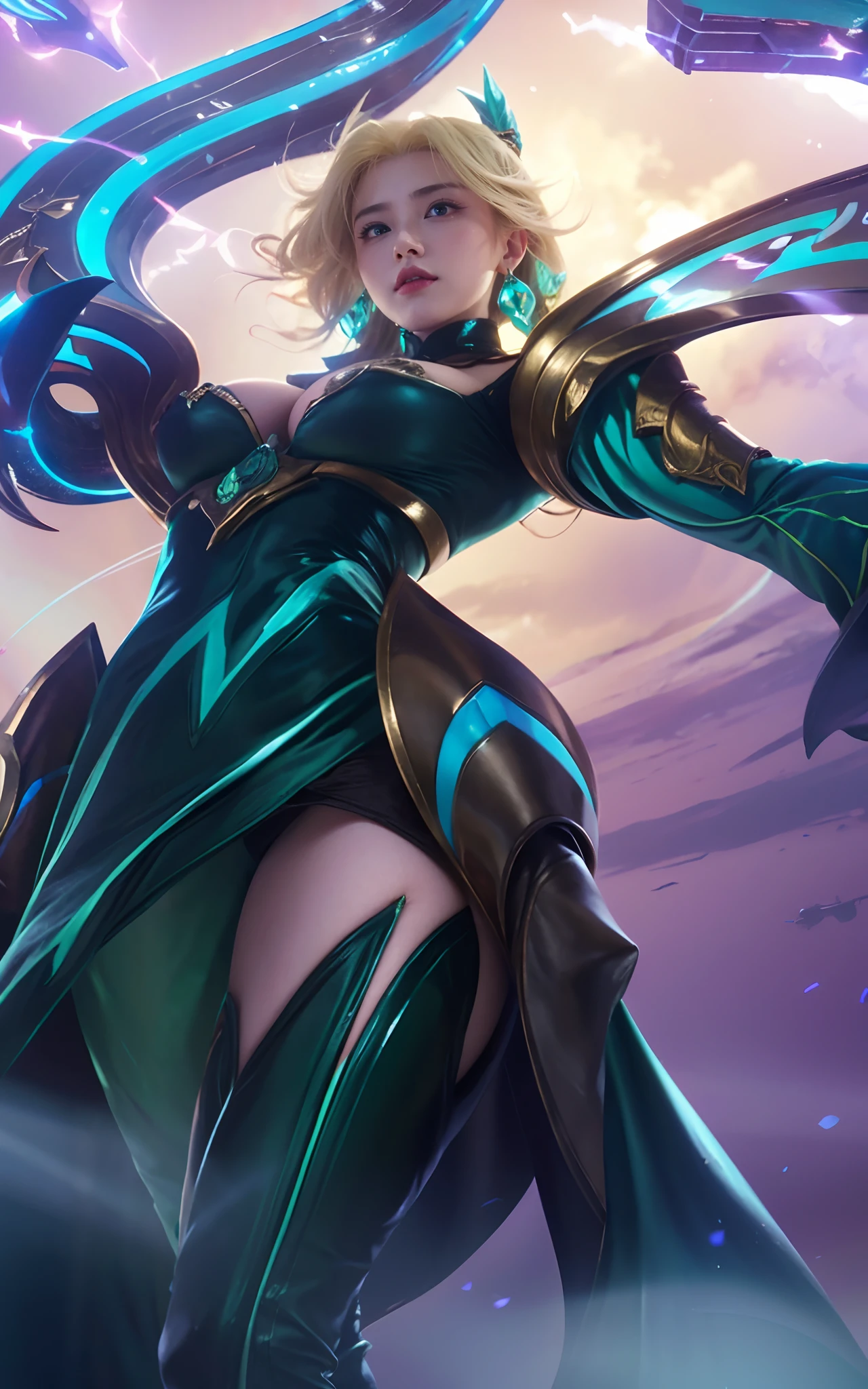 a close up of a woman,blonde hair, green dress, big boobs, shadowbringers cinematic, 4 k detail fantasy, a beautiful fantasy empress, game cg, xianxia fantasy, xianxia hero, 2. 5 d cgi anime fantasy artwork, cinematic goddess close shot, ruan jia and artgerm, wow 4 k detail fantasy, hyperdetailed fantasy character