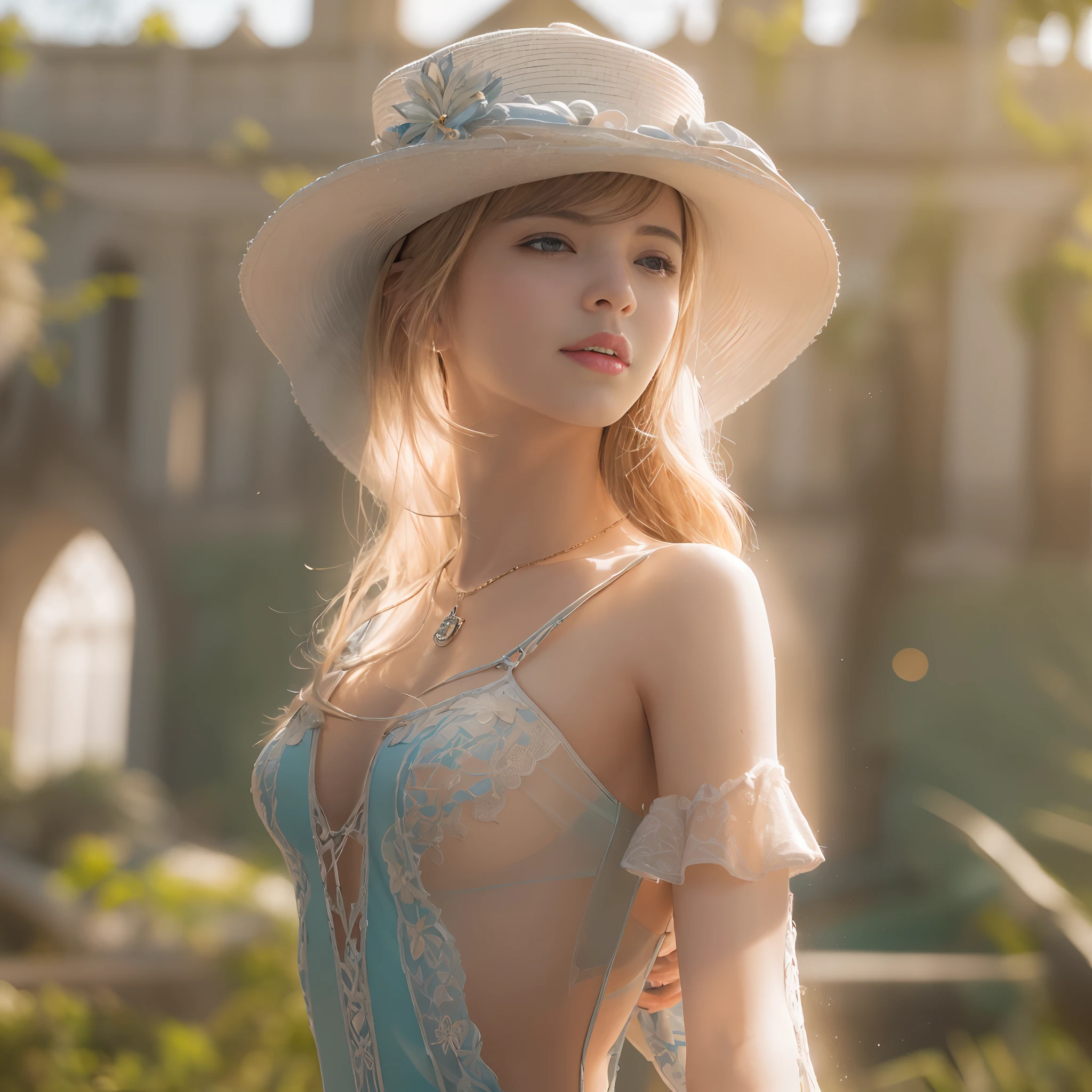 (((UHD))), (((masterpiece))), (((8k))), (((highres))), (((Surrealism))), (((cinematic lighting))), god rays, zoom layer, (((fullbody shot))), f/4.0, Canon, shiny skin,detailed skin,detailed face, detailed eyes, princess of the summer island, summer royal dress, summer castle, summer princess hat, summer sandal, sunny day, sunday