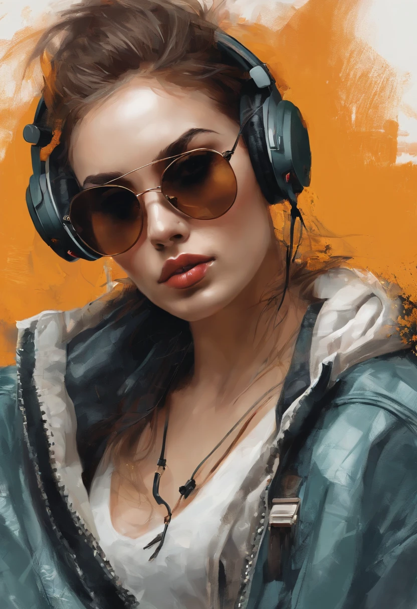 Perfect centralization, Um panda bonito por toda parte, Use uma jaqueta de estudante, wearing sunglasses, Usando fones de ouvido, Standing position, beleza abstrata, Centrado, looking at the camera, Facing the camera, nearing perfection, Dynamic, luar, altamente detalhado, pintura digital, art stations, Conceito-Arte, liso, foco nítido, 8k, high-definition resolution, illustration, arte de Carne Griffiths e Wadim Kashin, fundo branco