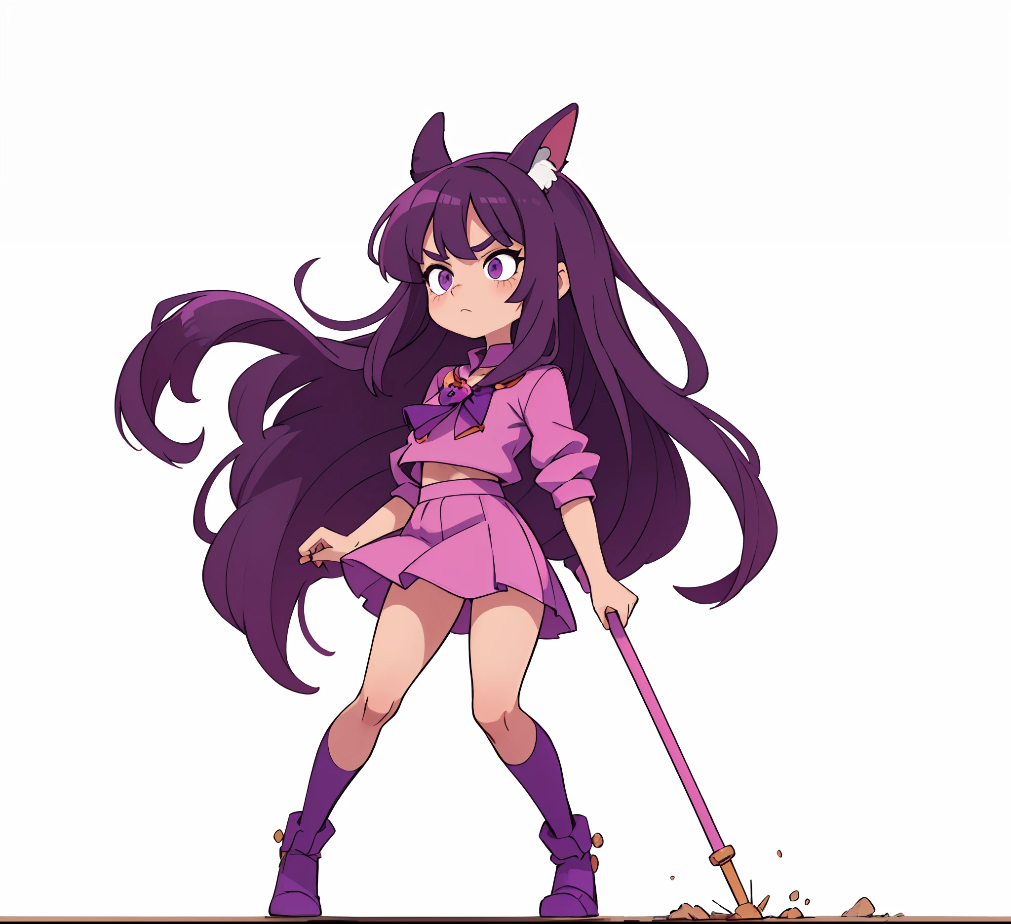 ((beste-Qualit, tmasterpiece)),
a 1girl, long fluffy hair, purple big bangs, stands and does not kick anything