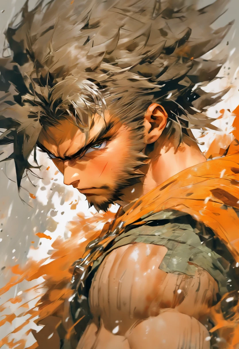 paint brush app, in the style of yoji shinkawa, charming character illustrations, serge marshennikov, depictions of inclement weather, zhang jingna, orange, extreme angle --ar 69:128 --s 750 --niji 5