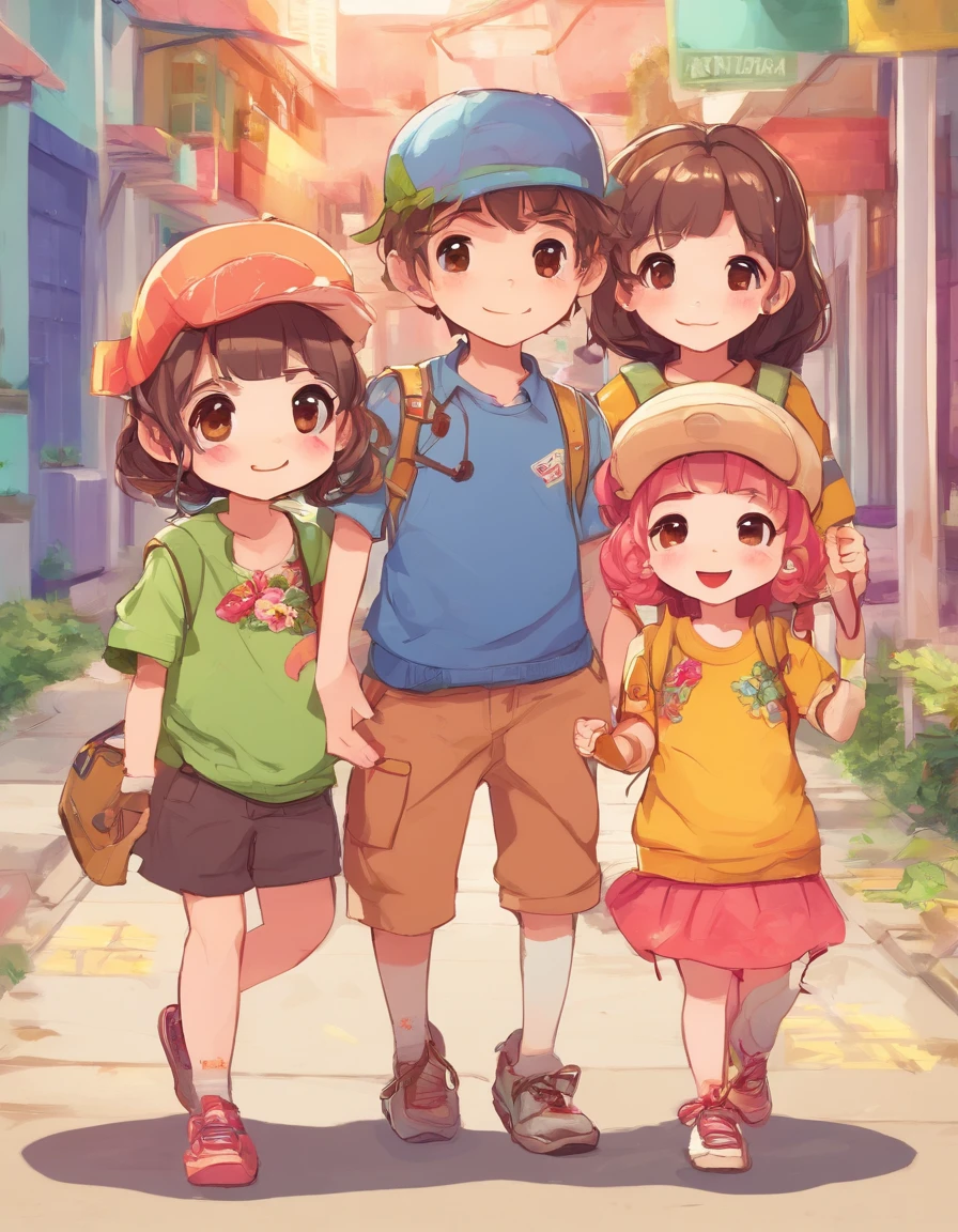 3 amigos (1 menino e 2 meninas) brincando na rua
