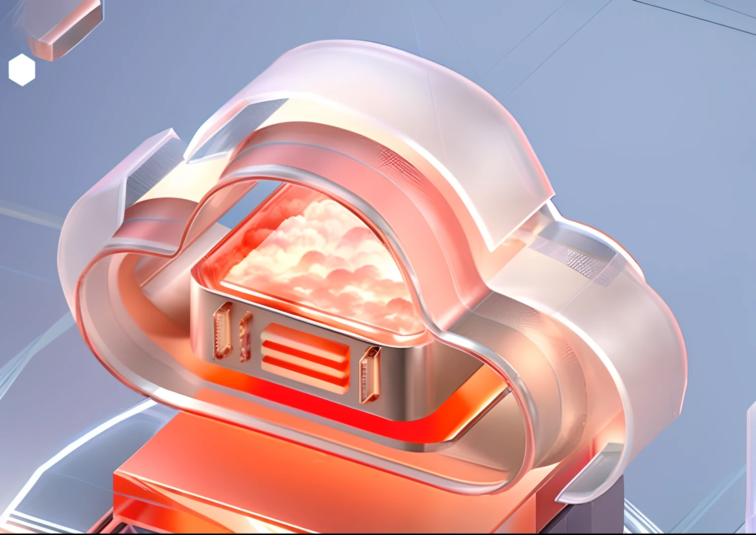 C4D-style cloud collaboration platform，Blue crystal texture，Matte glass texture，Dark blue geometric background