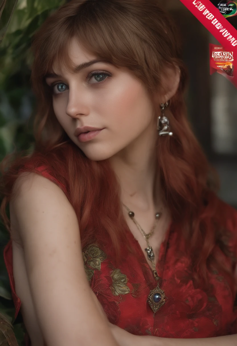 Alafid woman wearing red vest and necklace at club, sexy girl with green eyes, portrait sophie mudd, brown hair and large eyes, selfie of a young woman, bedroom eyes, Violet Myers, nomake-up, Natural makeup, look straight at the camera, face with artgram, Subtle makeup, Piercing green eyes, Naked