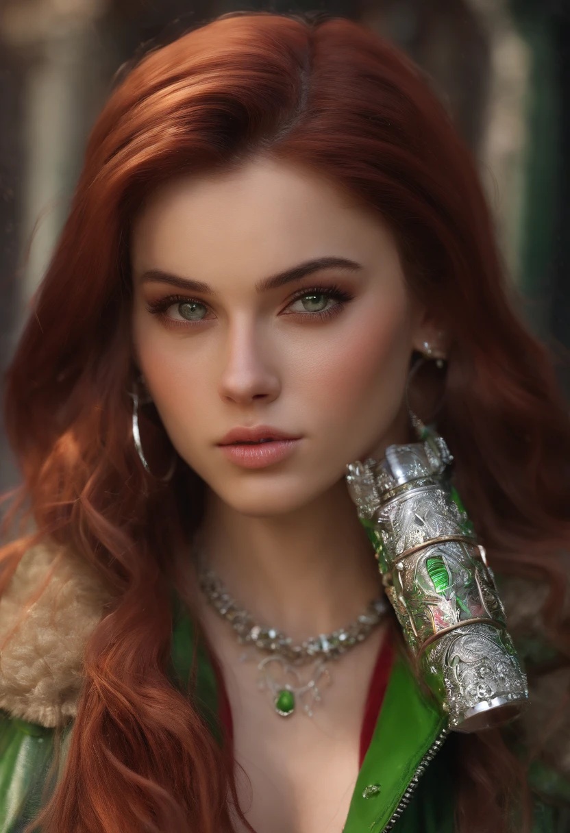 Alafid woman wearing red vest and necklace at club, sexy girl with green eyes, portrait sophie mudd, brown hair and large eyes, selfie of a young woman, bedroom eyes, Violet Myers, nomake-up, Natural makeup, look straight at the camera, face with artgram, Subtle makeup, Piercing green eyes, Naked