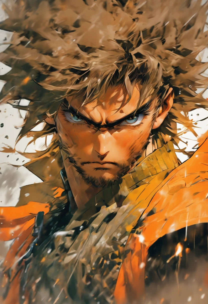 paint brush app, in the style of yoji shinkawa, charming character illustrations, serge marshennikov, depictions of inclement weather, zhang jingna, orange, extreme angle --ar 69:128 --s 750 --niji 5