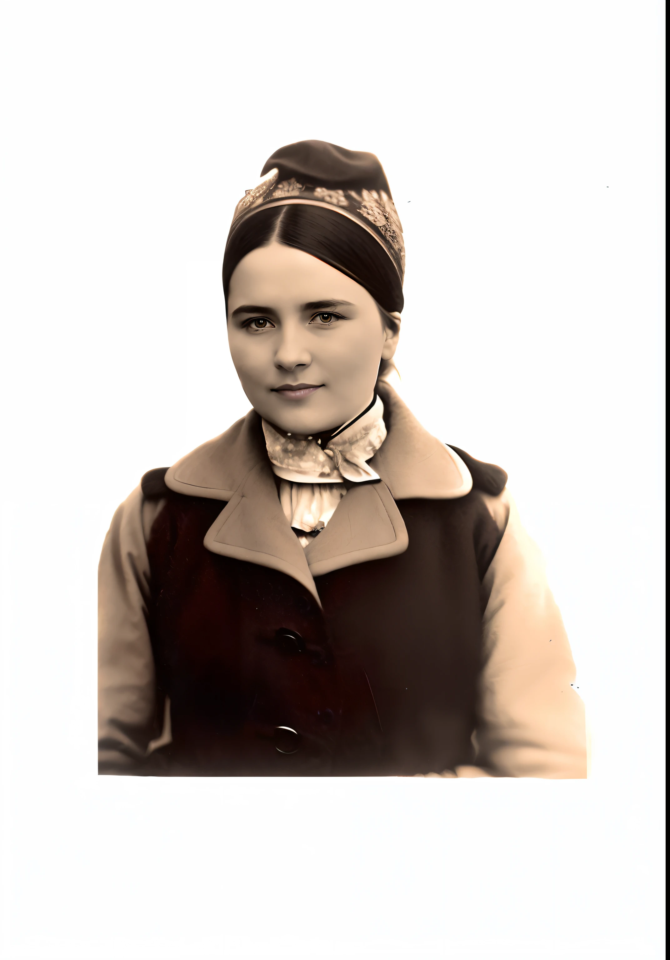 There is a woman, who is dressed in a hat and jacket, a photo of woman, anna podedworna, maria panfilova, anastasia ovchinnikova, moleksandra shchaslyva, tekla evelina severin, Derevshchikova, magdalena radziej, by Anna Füssli, marina federovna, Woman in outerwear, overcoat, bonnet