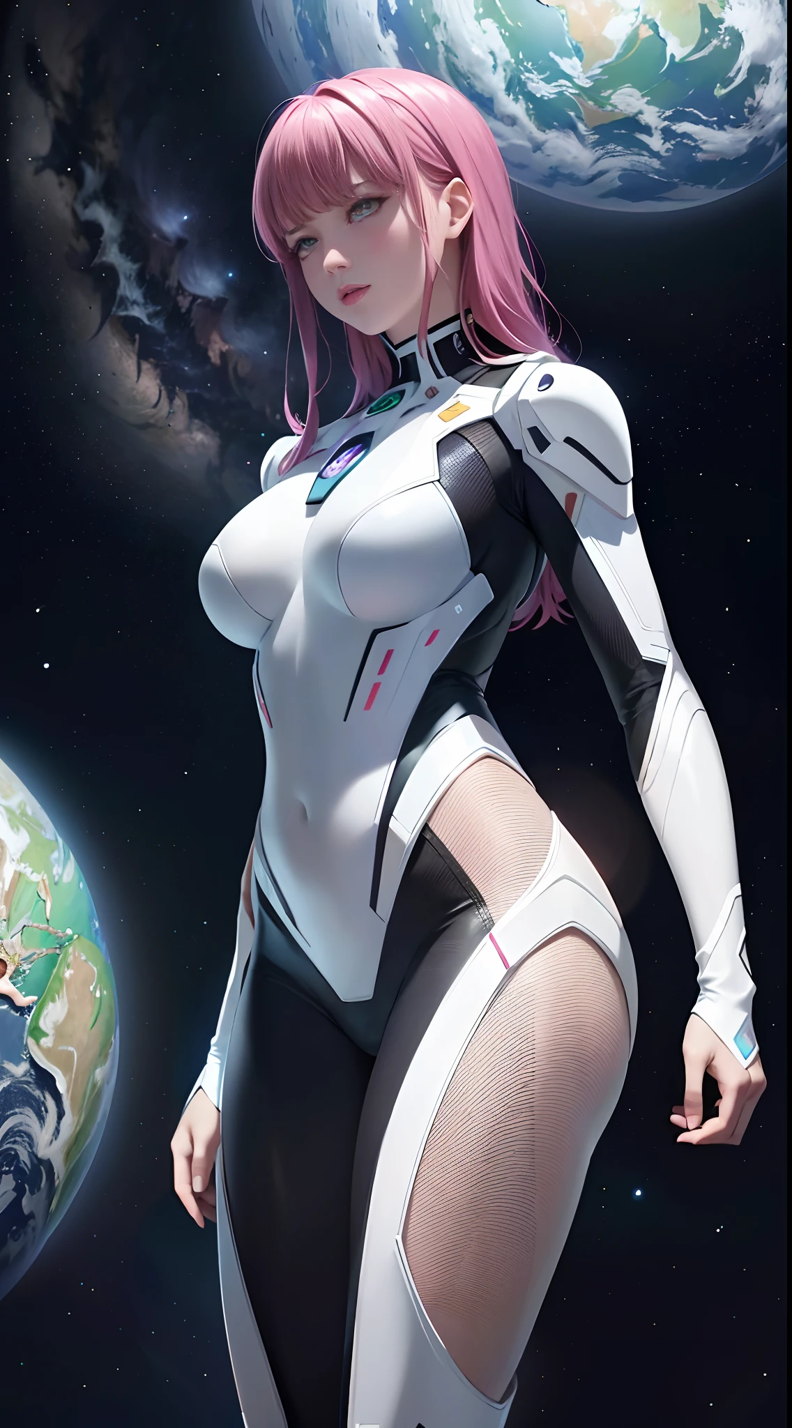 (tmasterpiece:1.2),best qualtiy,In space,(nigh sky,medium lenght hair:1.2),(illustratio:1.2),lindo cenario,dreads,(Elaborate luminescence,lens flare glow),(Hyper-detailing),Hyper-detailing,(exquisitedetails),(complexdetails),(Movie light,Best quality backlight),清晰的线条,New world,peeping at the viewer,Solo Woman,(Space Girl,the space),Oriental women,Girls are modeling figures,Solo Woman,Perfect body,Beautiful girl,(1girll),(Bright bioluminescent hair,bright glowing eyes),(galaxias,Alien planet),(Astronaut wearing sexy futuristic style white tight spacesuit:1.1),(The material of the spacesuit is extremely light),The girl has a slender waist,smallunderboob, Big breasts Thin waist,bare shoulders,Bare legs,exposed waist,Latex tight spacesuit,The chest of the spacesuit shows the starry sky,Slightly closed eyes,(cyber punk perssonage),(dyna:1.3),(putting makeup on)),hight contrast,(The best lighting,Extremely refined and beautiful),((Movie Moonlight)),Extremely colorful,((Photoshop Pastel Painting:1.1)),aethereal,(Movie Masterpiece),suspense,Funk,(Starskrim),splash of color,absolutly eye-catching,((Caustics)),dynamic angle,big breasts beautiful(detailed glow),(spine-chilling),(Intricate movie scenes behind it:1.2),Environmental occlusion, (Ambient moonshine), ray-traced reflection, intricately detailed visible background , (Glowing spacesuit), terroral, (Bioluminescent vegetation:1.2), terroral, uneasy, A futuristic, terroral, (Hologram heads-up display), (Delicate Great Comet)