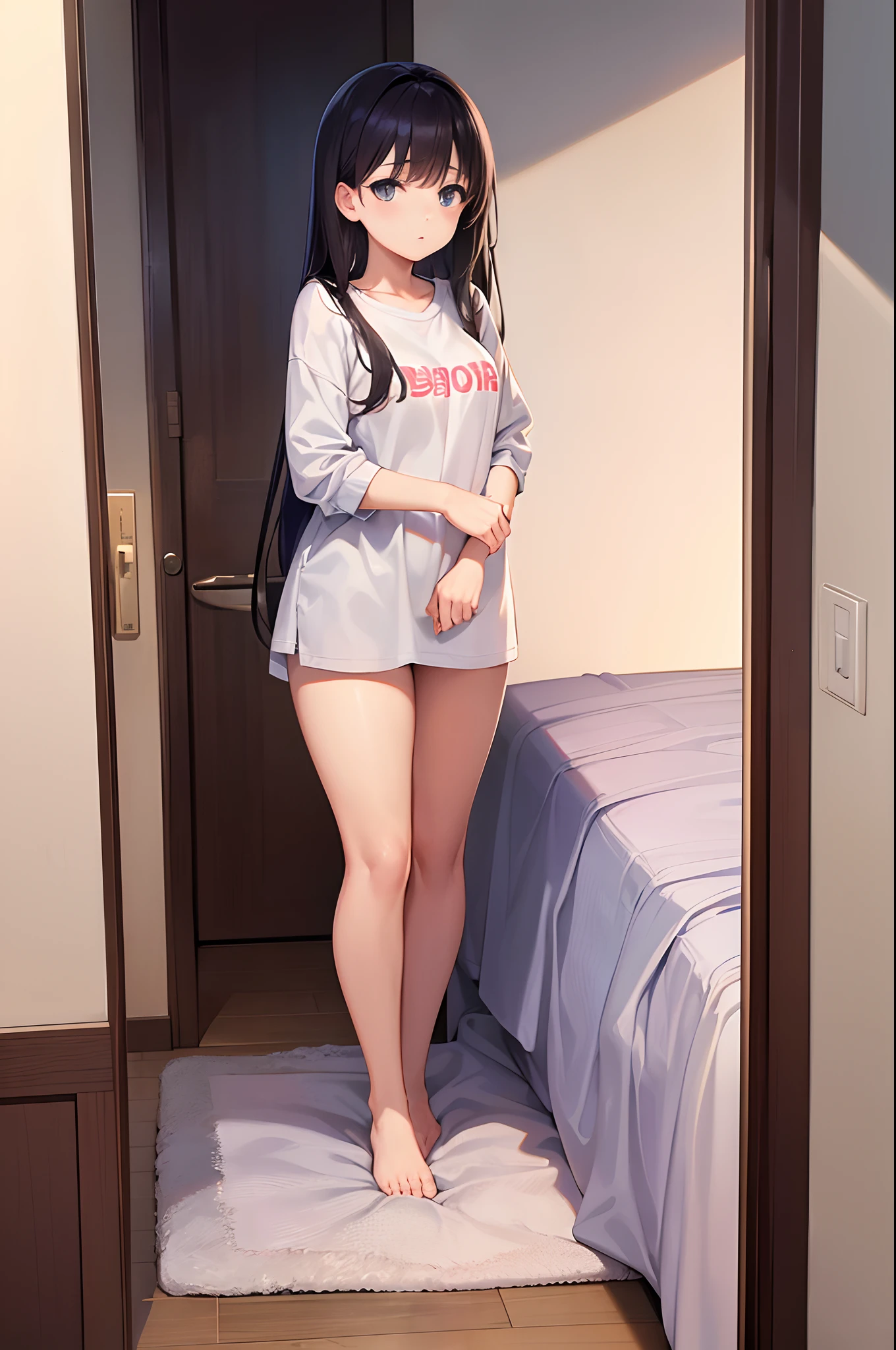 An unemployed young girl who dropped out of elementary school who has been withdrawn to her room for many years、Thick and soft puni puni thighs、Living on a bed with severe bedridden