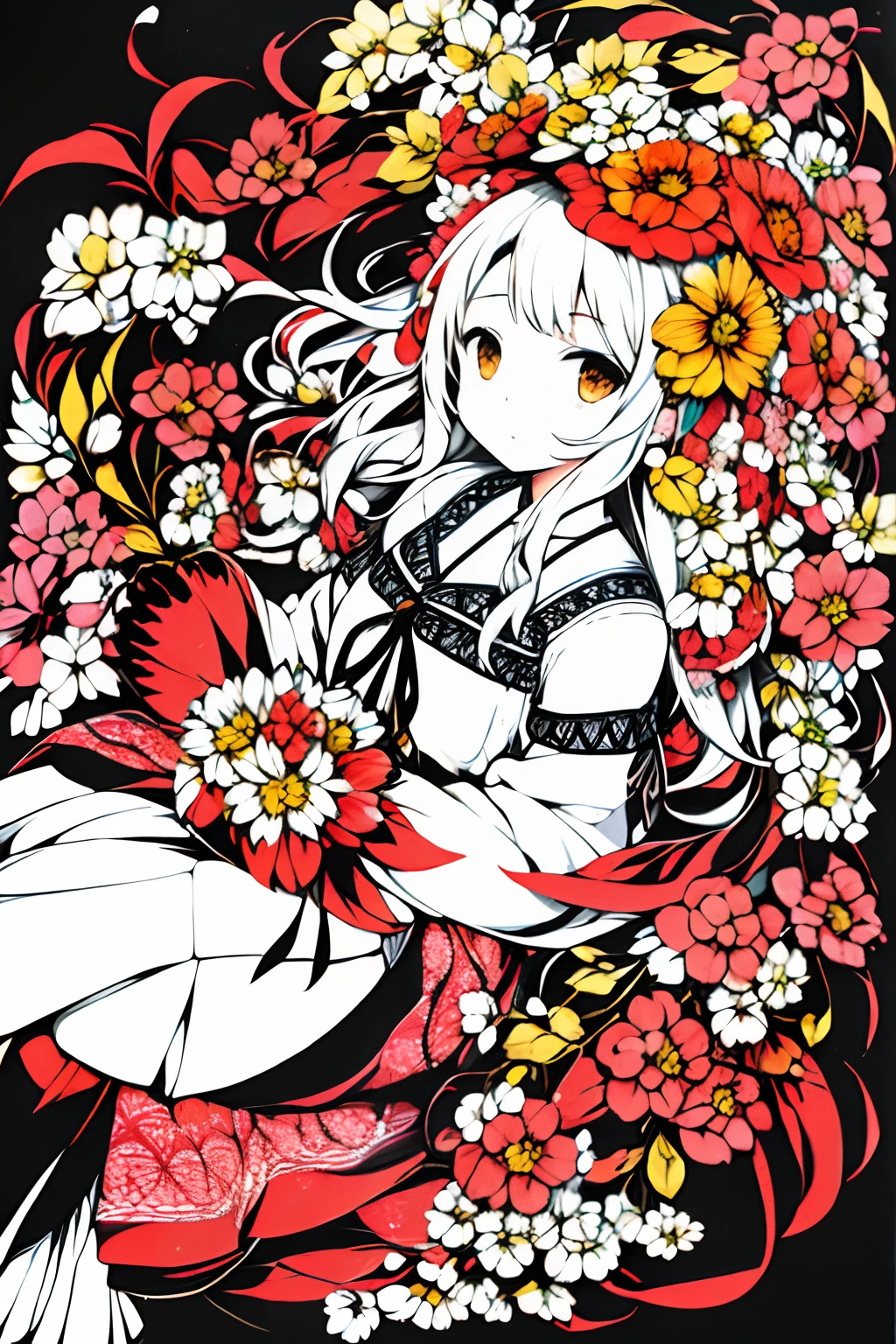 1 girl,Bright flowers,flower sea