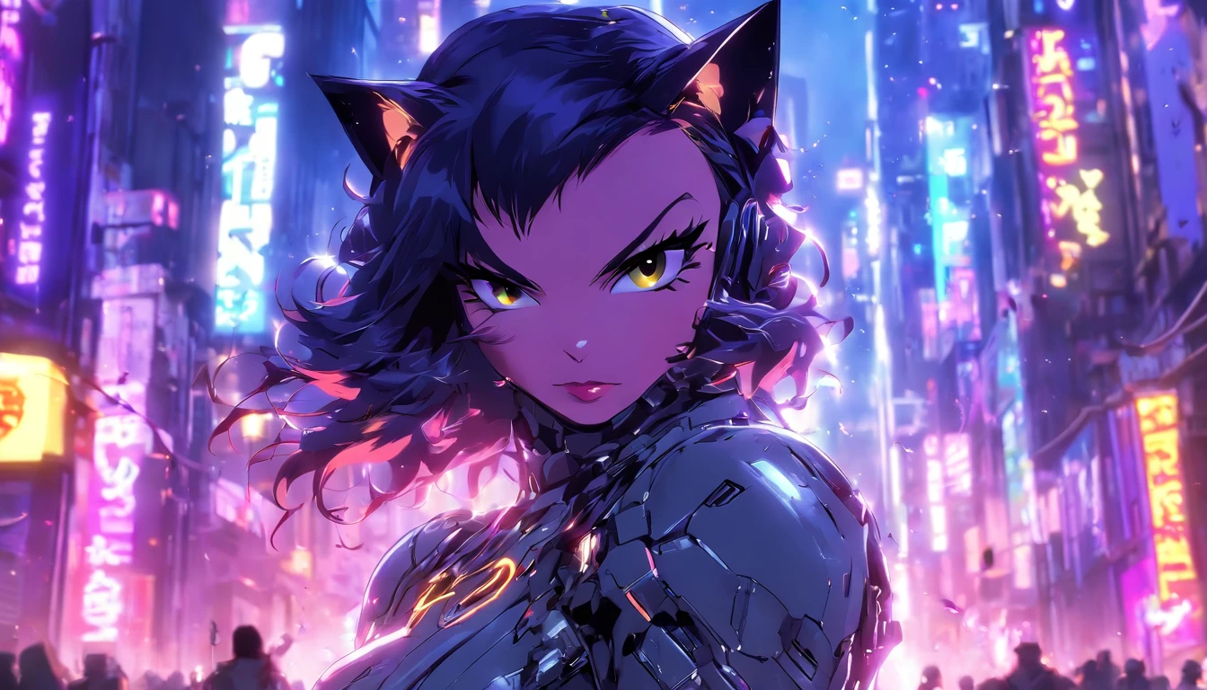 ((Best quality)), ((tmasterpiece)), ((realisticlying)), (A detailed), (Fotor is realistic:1.5), Futuristic Catwoman, (white business suit), Lights in armor, Network cap, looking at viewert, dynamicposes, postapocalyptic, Destroyed city funds, burning building, scientific fiction, hdr, Ray traching, NVIDIA RTX, Hyper-Resolution, Unreal 5, Subsoil scattering,