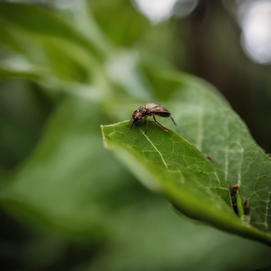 There is a small bug on one of the leaves in the garden, a macro photograph by Edward Corbett, unsplash, fine art, looming over ant pov, tiny insects, sitting on a leaf, ant view, ant's POV, ant pov, infested with pitch green, insects, ants, insect,