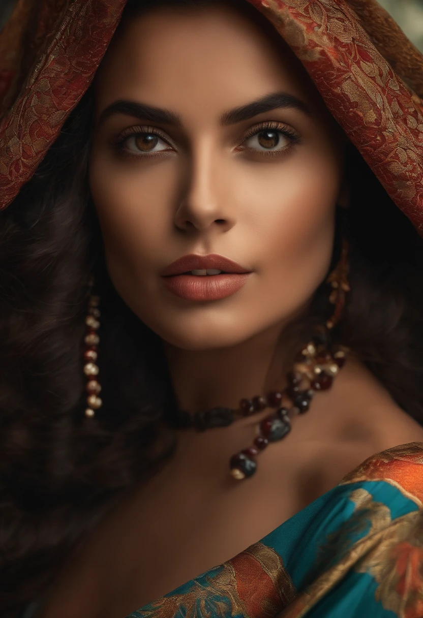 retrato realista de uma mulher idosa, facing the camera in the future