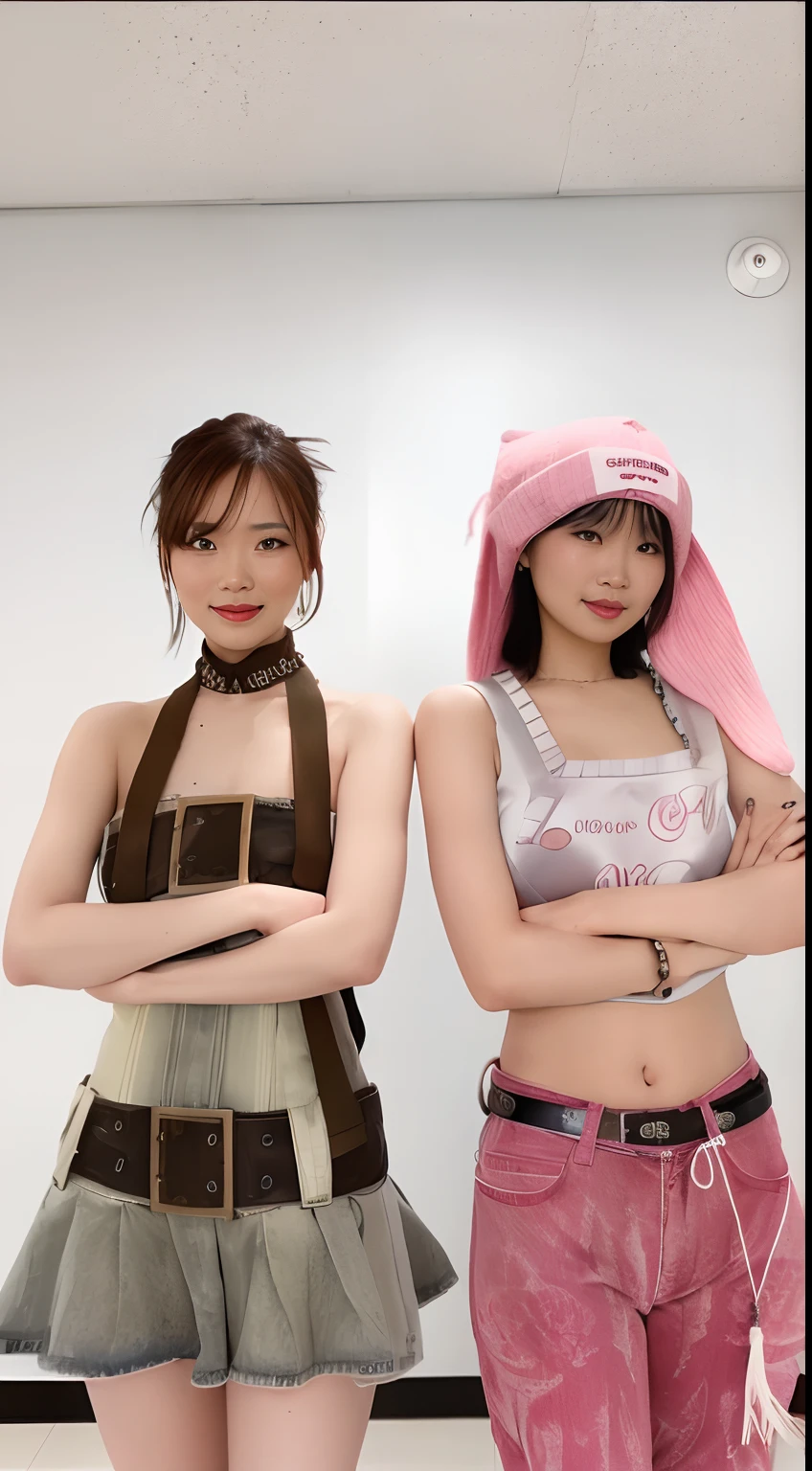 they are two women in a room with a white wall
