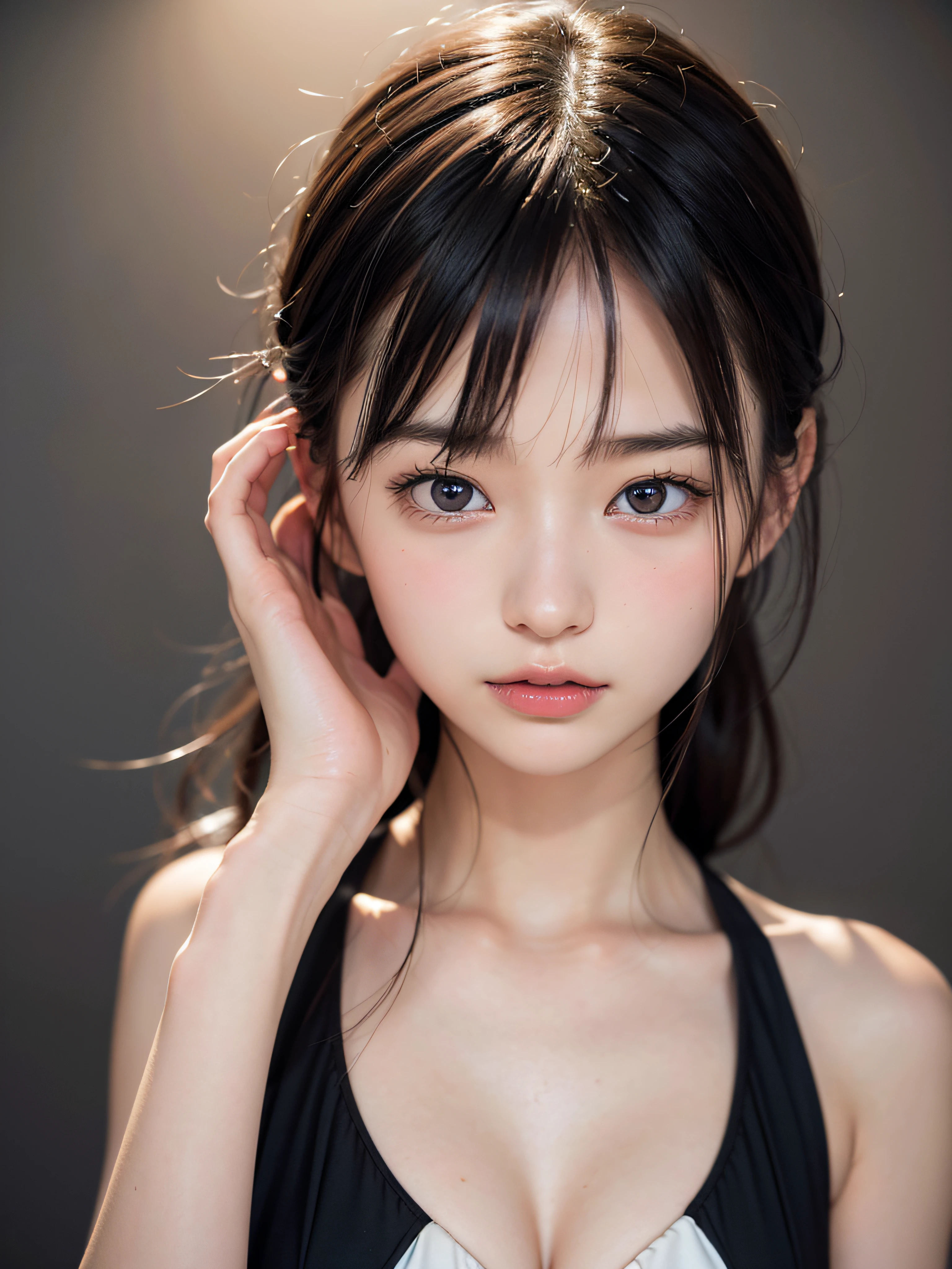 (((realistic))) photo, masterpiece, highest quality, 1girl, slender waist, best quality, pale skin, souryuuasukalangley, plugsuit 02, black background, (detailed face and eyes:1.1), smug, blush, ((shy)), extremely delicate and beautiful girl, dynamic pose, (to8contrast style),